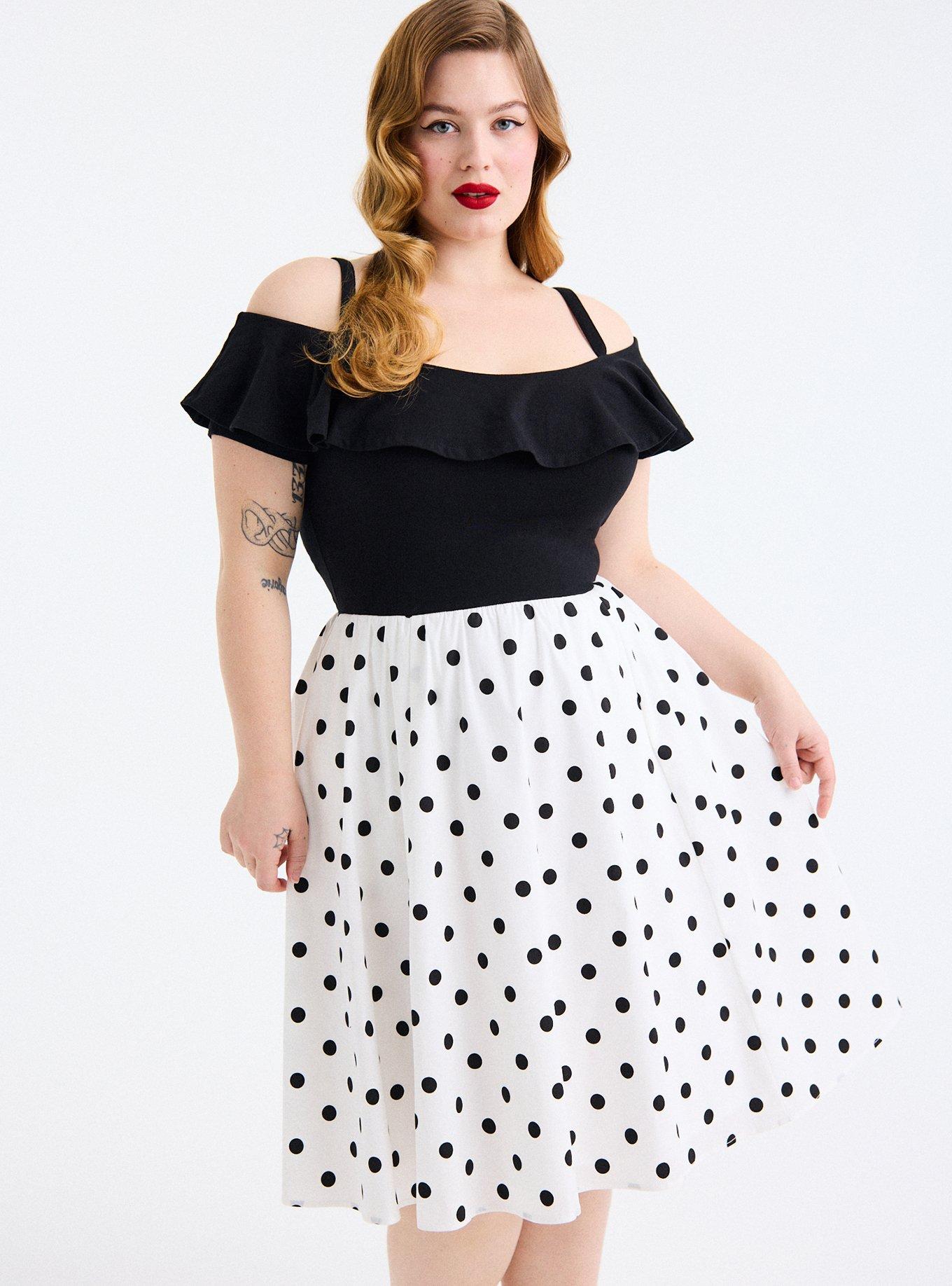 Plus Size - Retro Chic Off-Shoulder Knee-Length Dress - Torrid