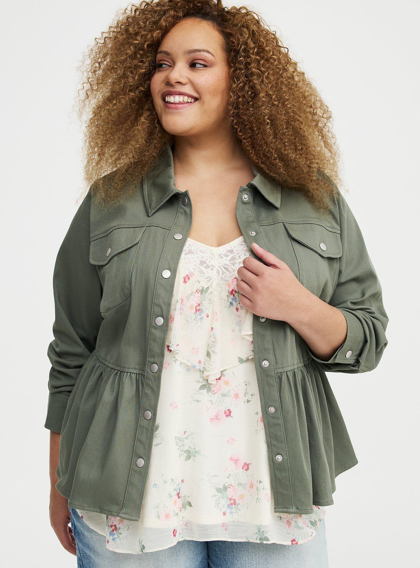 Peplum Twill Jacket, AGAVE GREEN, alternate