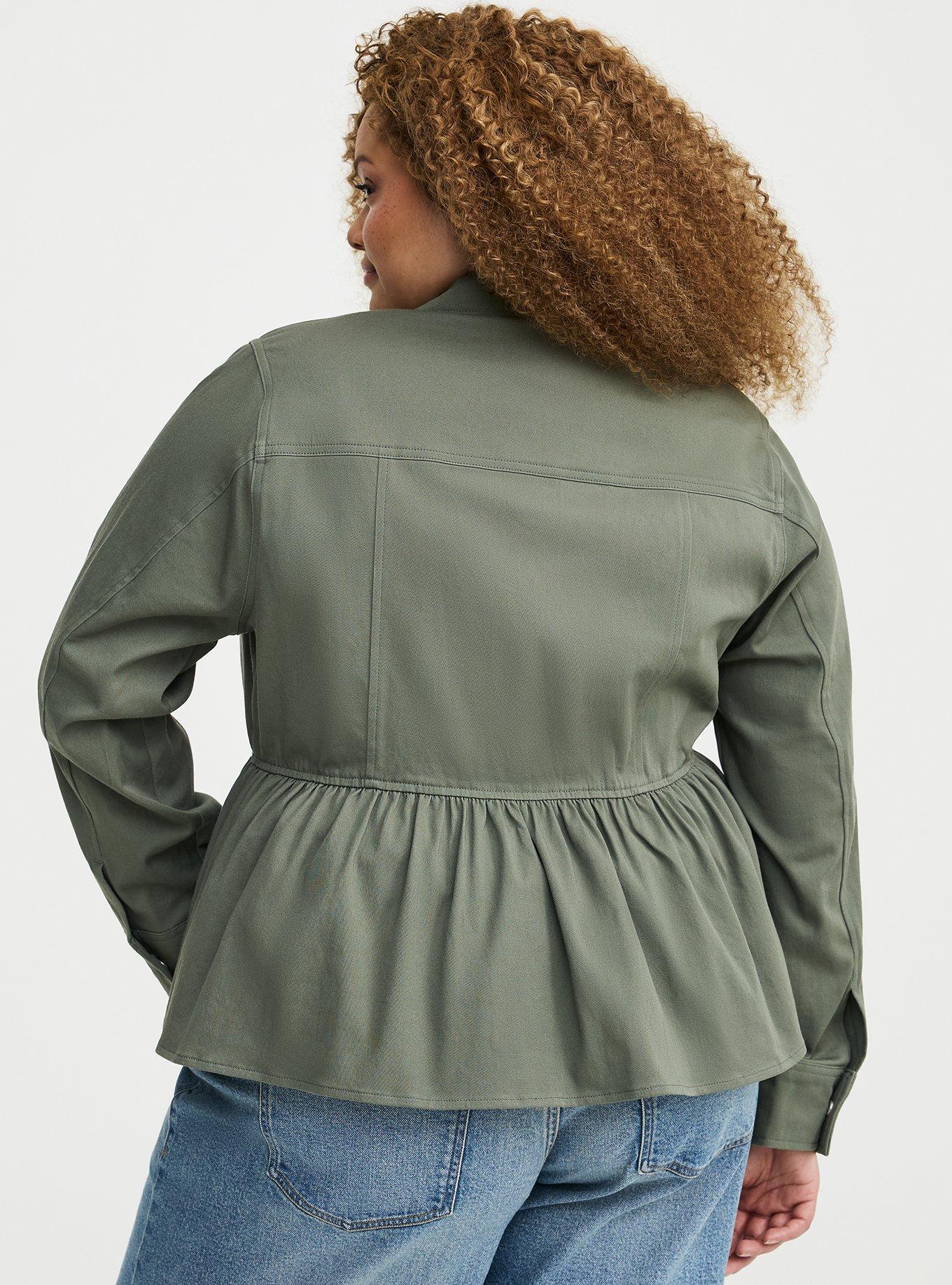 Peplum Twill Jacket, AGAVE GREEN, alternate