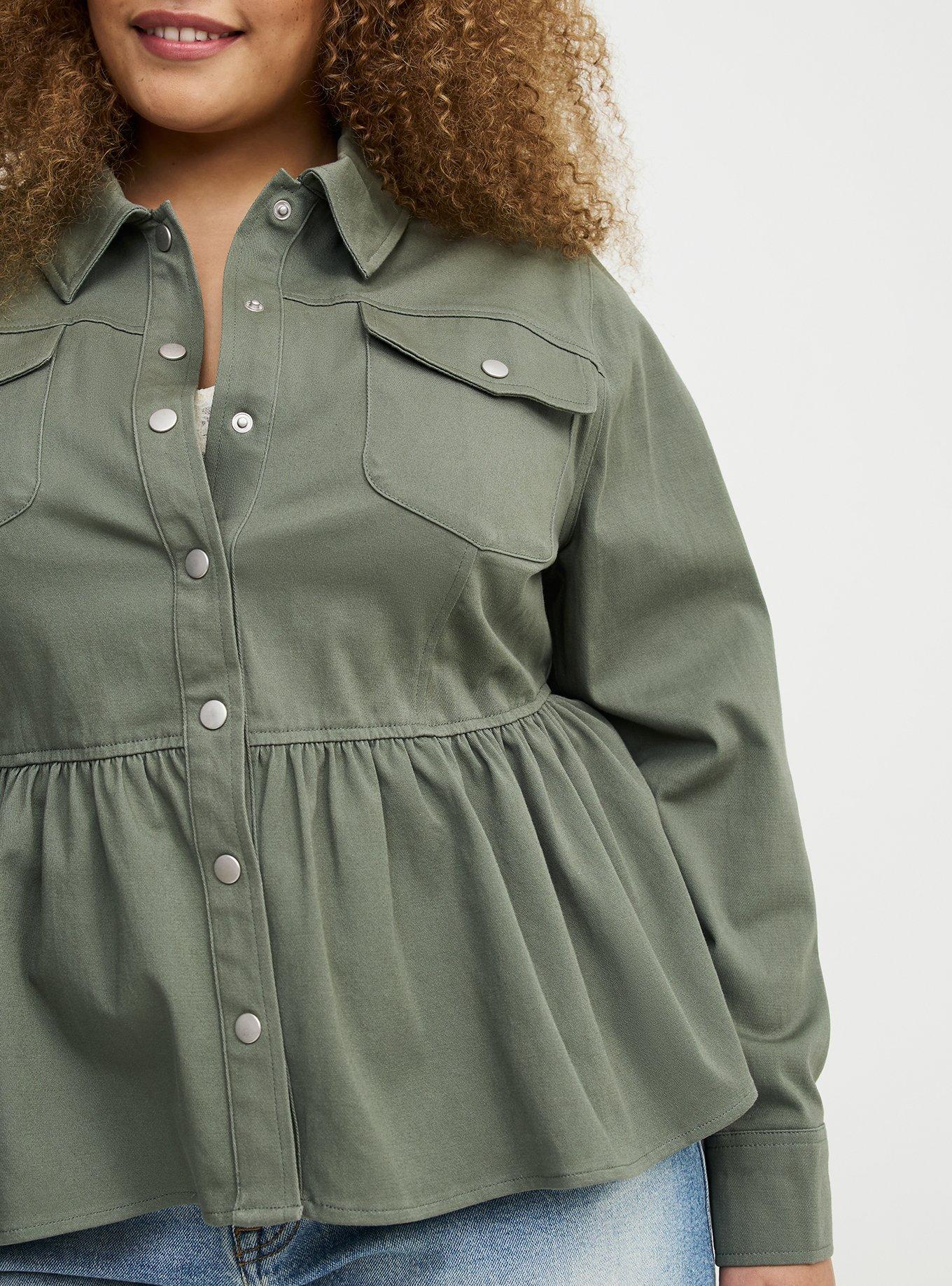 Peplum Twill Jacket, AGAVE GREEN, alternate