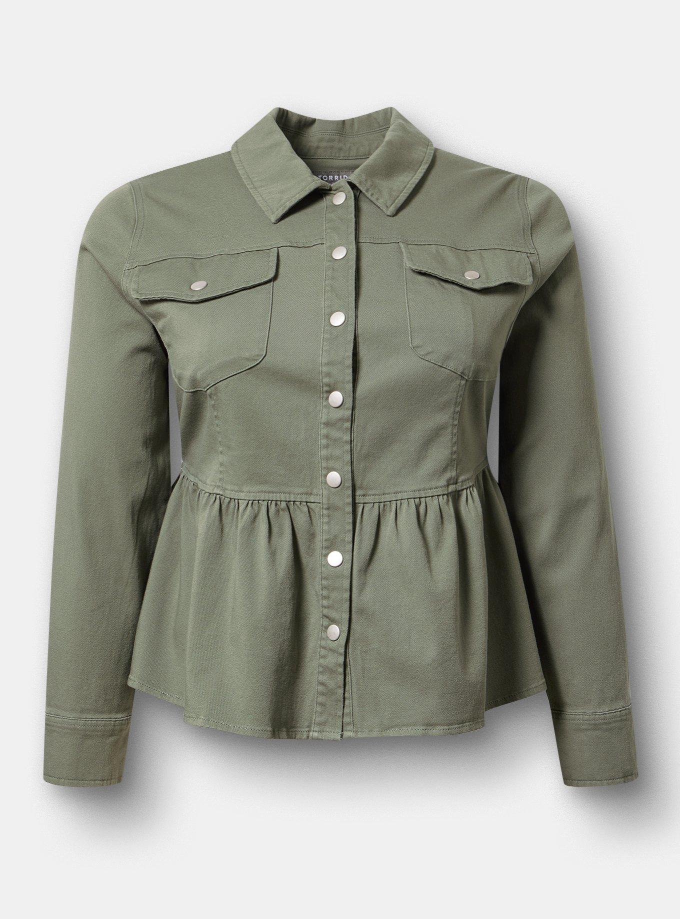 Peplum Twill Jacket, AGAVE GREEN, hi-res