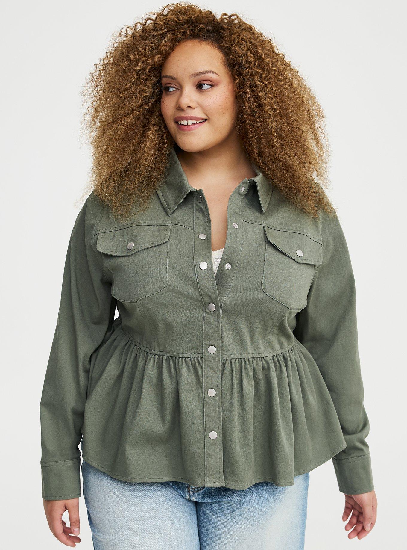 Peplum Twill Jacket, AGAVE GREEN, hi-res