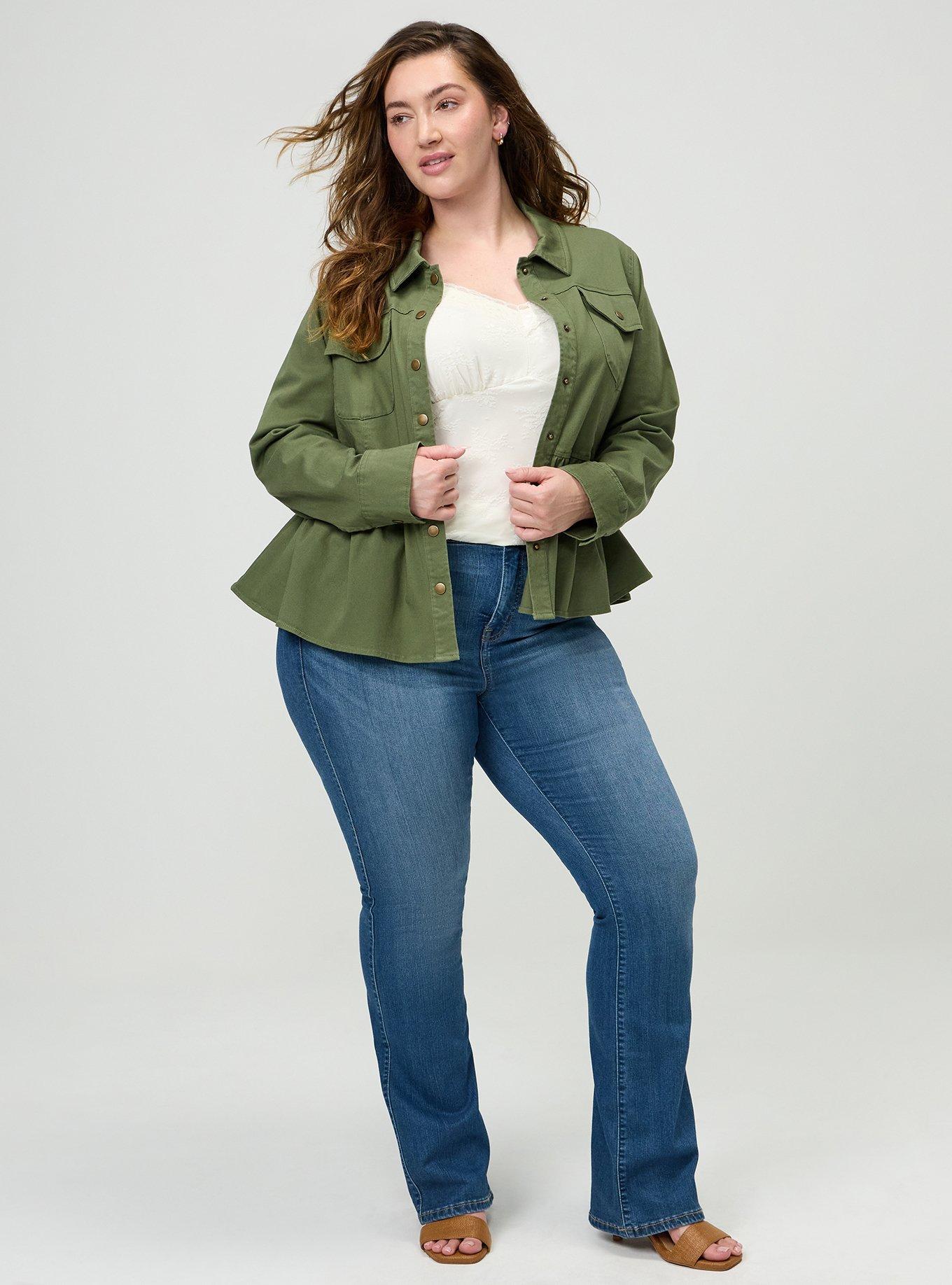 Plus Size Peplum Twill Jacket, OLIVINE, alternate