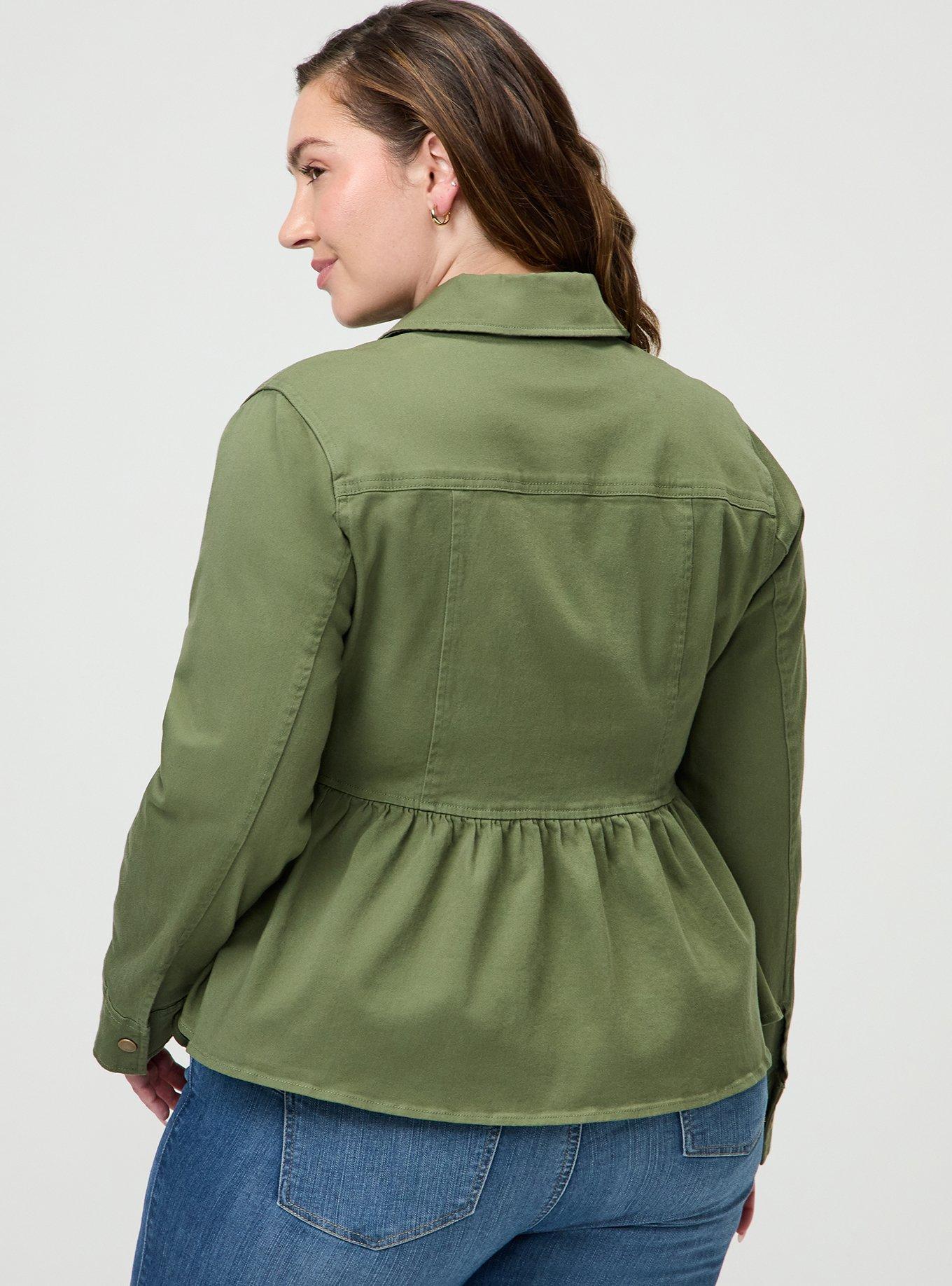 Plus Size Peplum Twill Jacket, OLIVINE, alternate