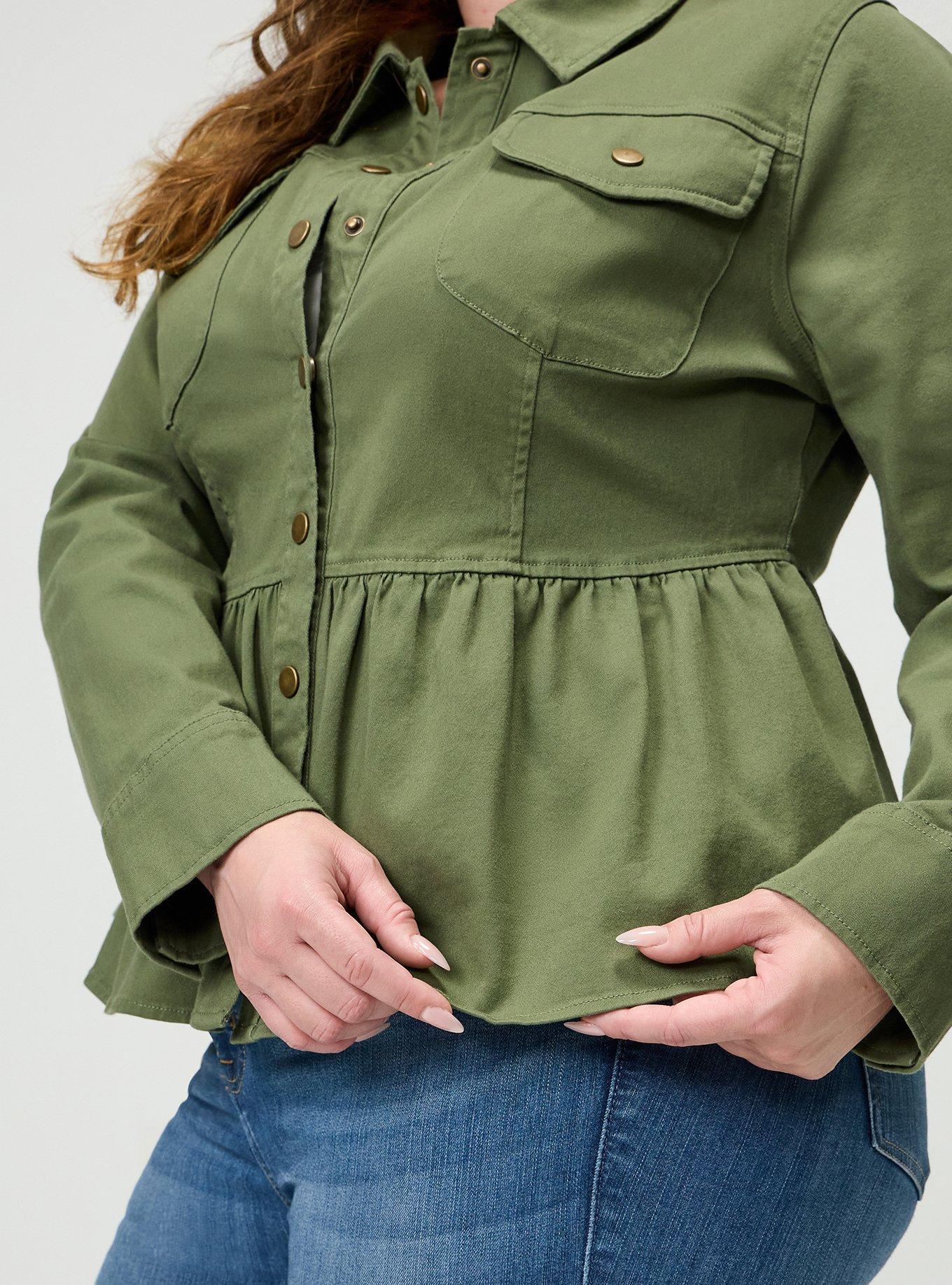 Plus Size Peplum Twill Jacket, OLIVINE, alternate
