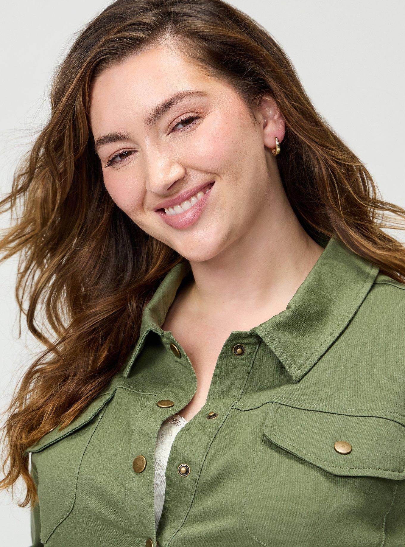 Plus Size Peplum Twill Jacket, OLIVINE, alternate