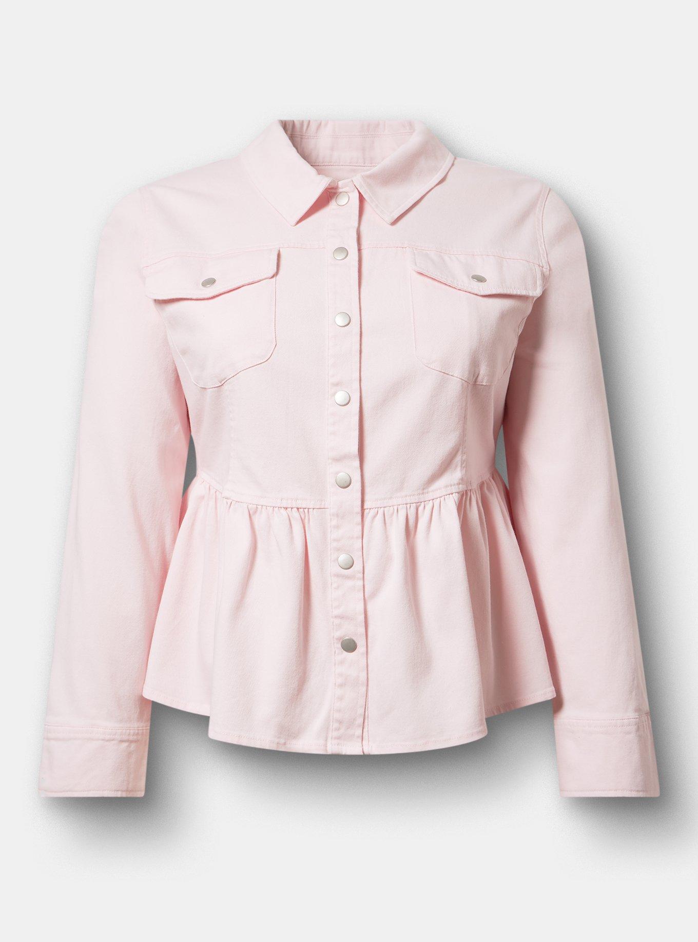 Peplum Twill Jacket, BARELY PINK, hi-res