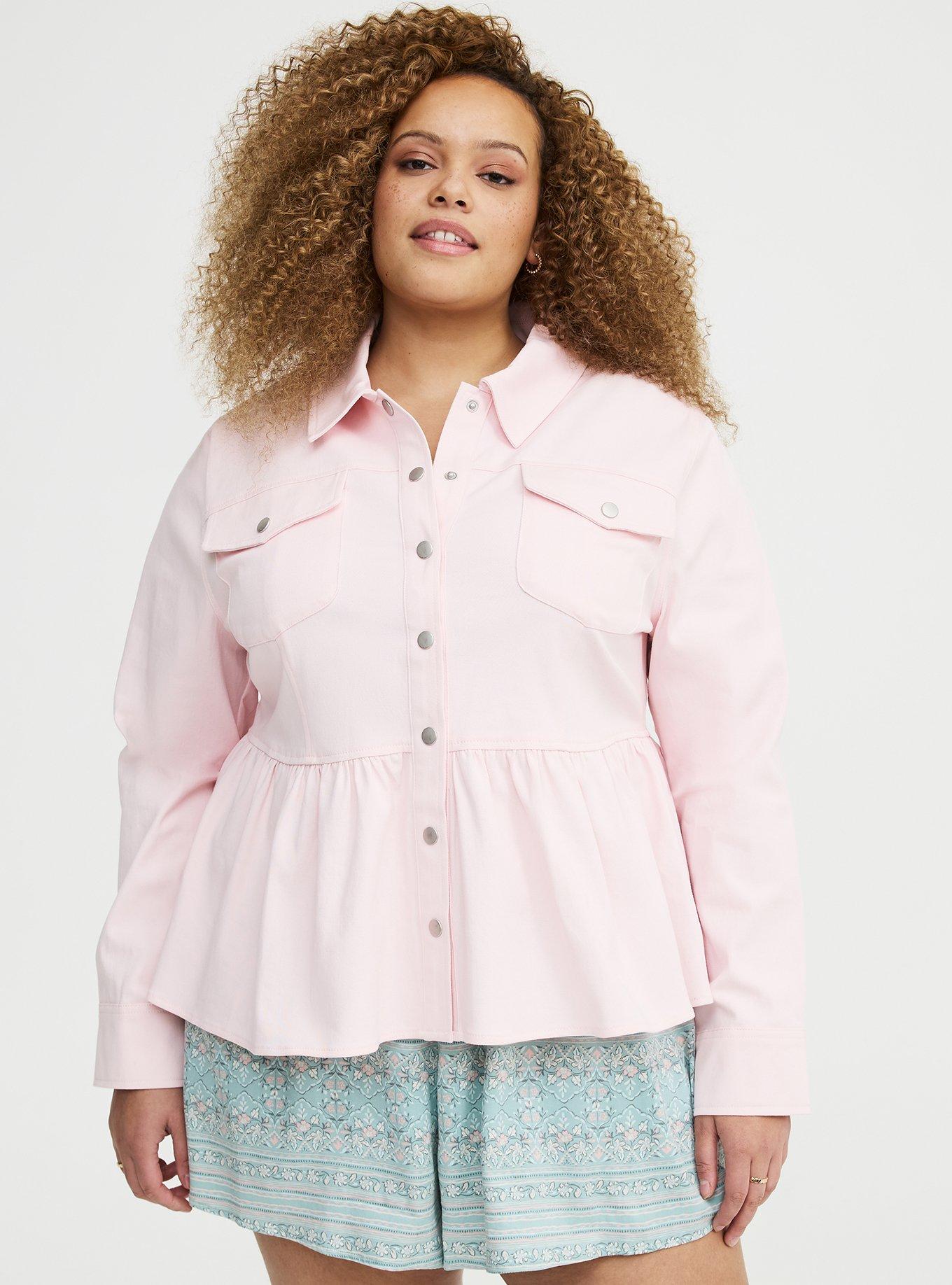 Peplum Twill Jacket, BARELY PINK, hi-res