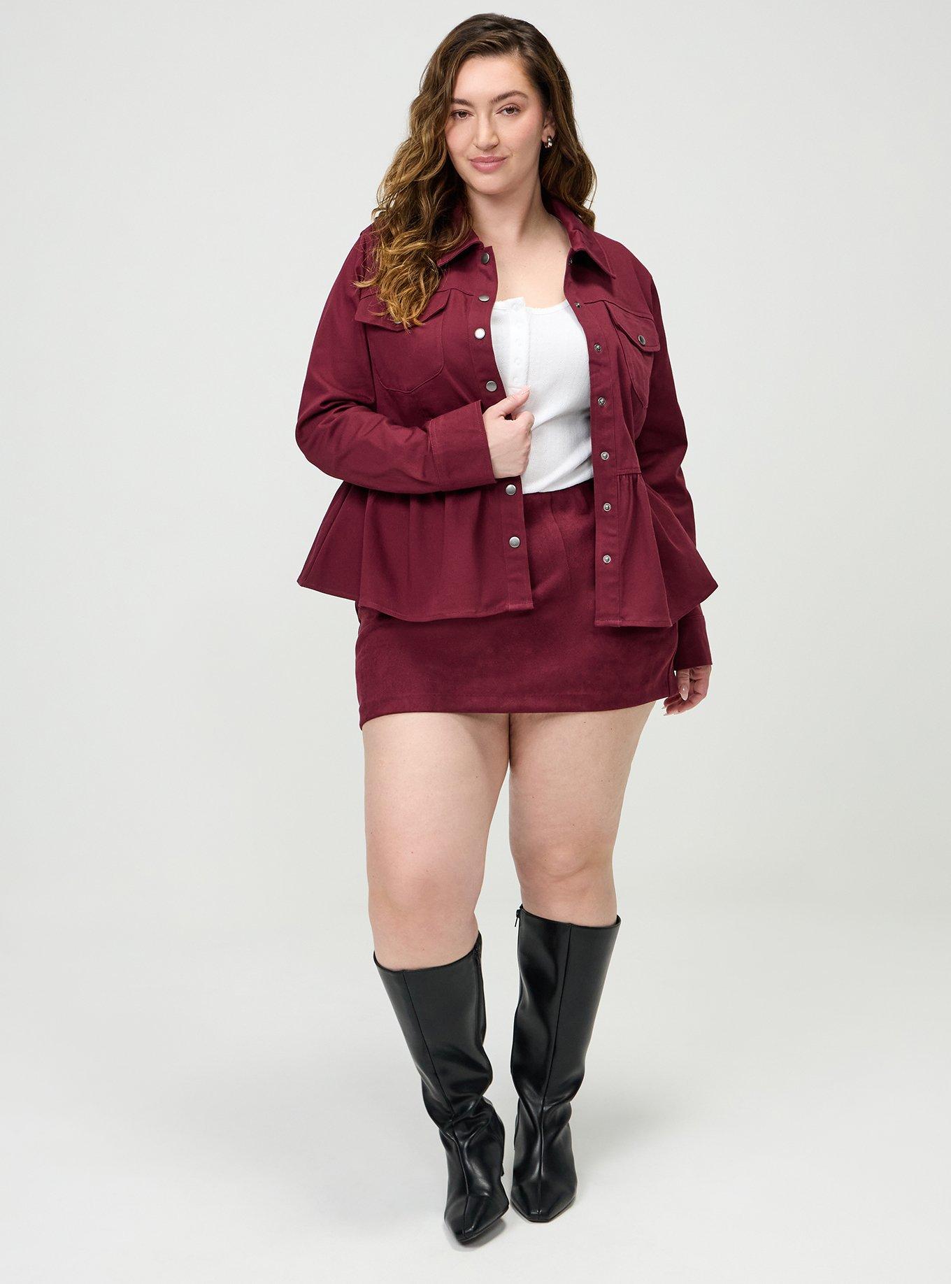 Peplum Twill Jacket, MAROON BANNER, alternate