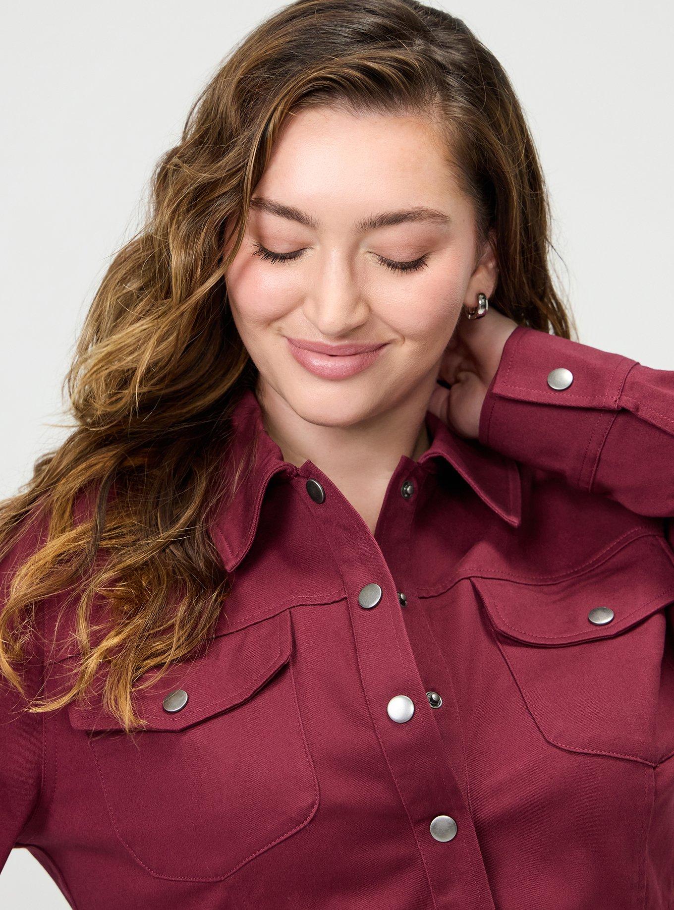 Peplum Twill Jacket, MAROON BANNER, alternate