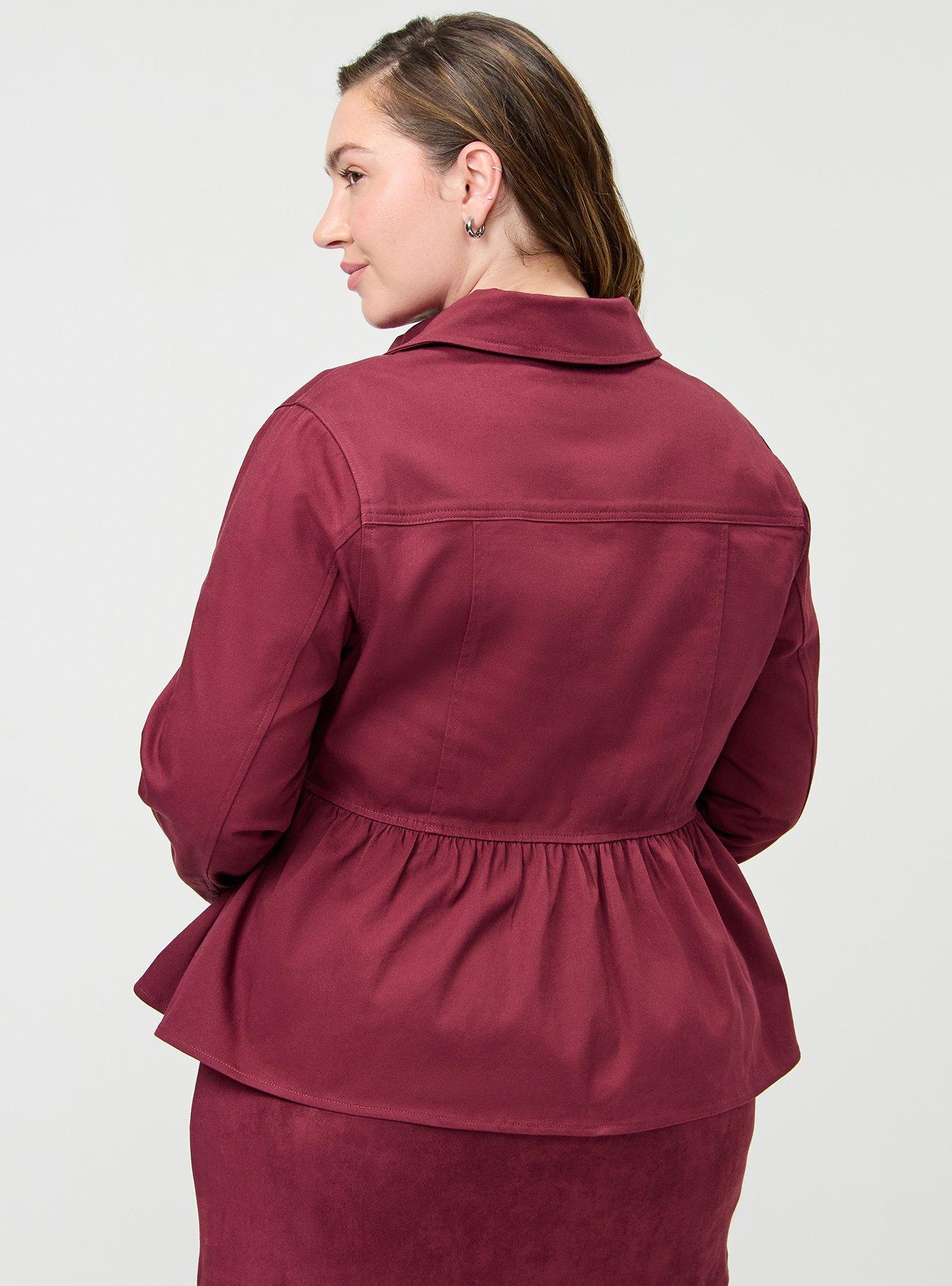 Peplum Twill Jacket, MAROON BANNER, alternate