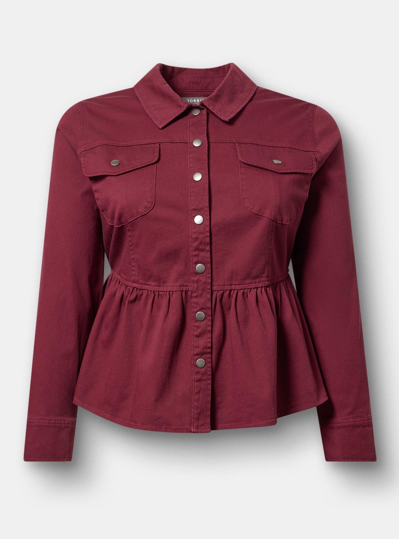 Peplum Twill Jacket, MAROON BANNER, flat