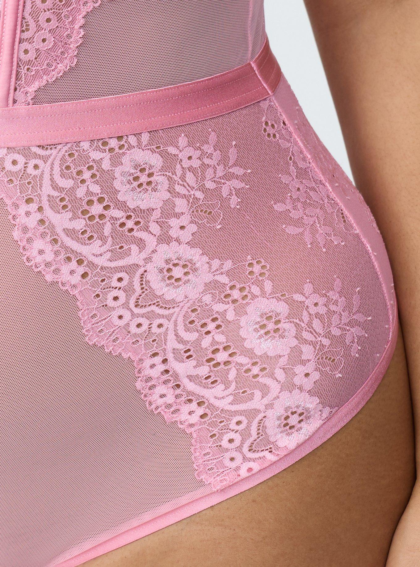 Demure Lace Thong Bodysuit, SEA PINK, alternate