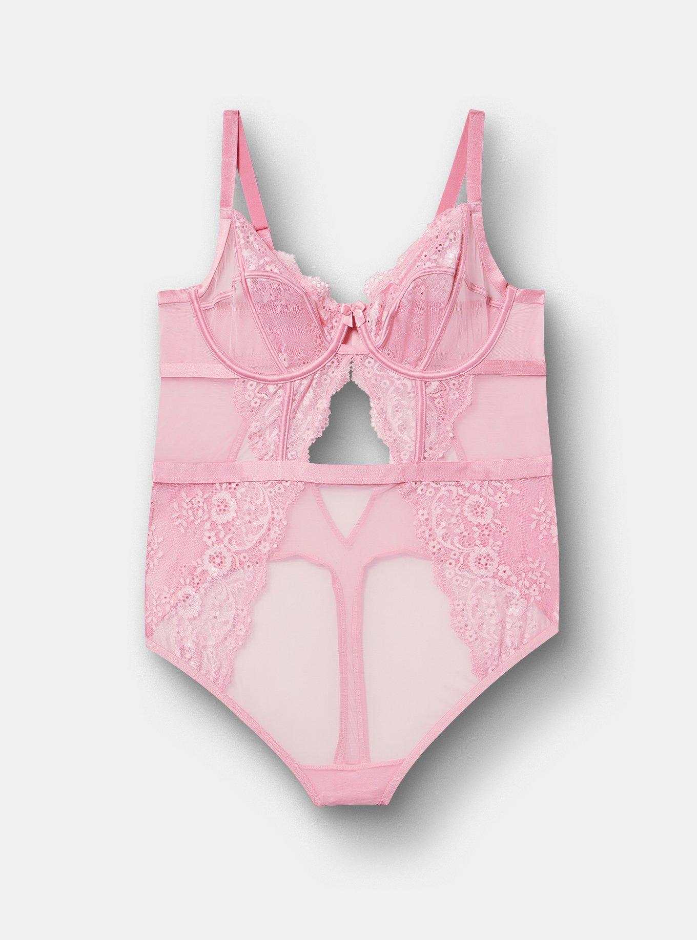 Demure Lace Thong Bodysuit, SEA PINK, hi-res