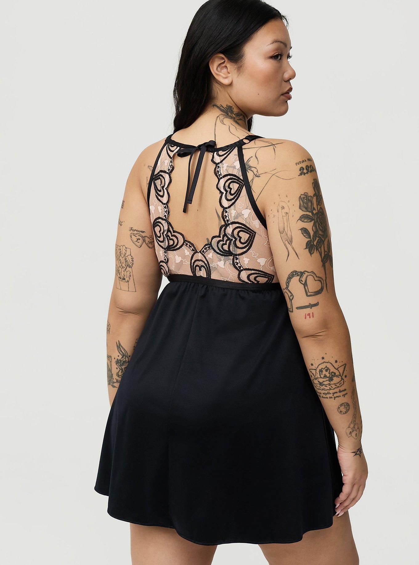 Coquette Heart Lace Slip, RICH BLACK, alternate