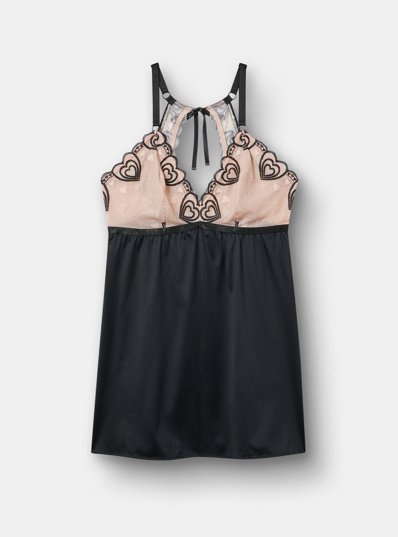 Coquette Heart Lace Slip, RICH BLACK, hi-res