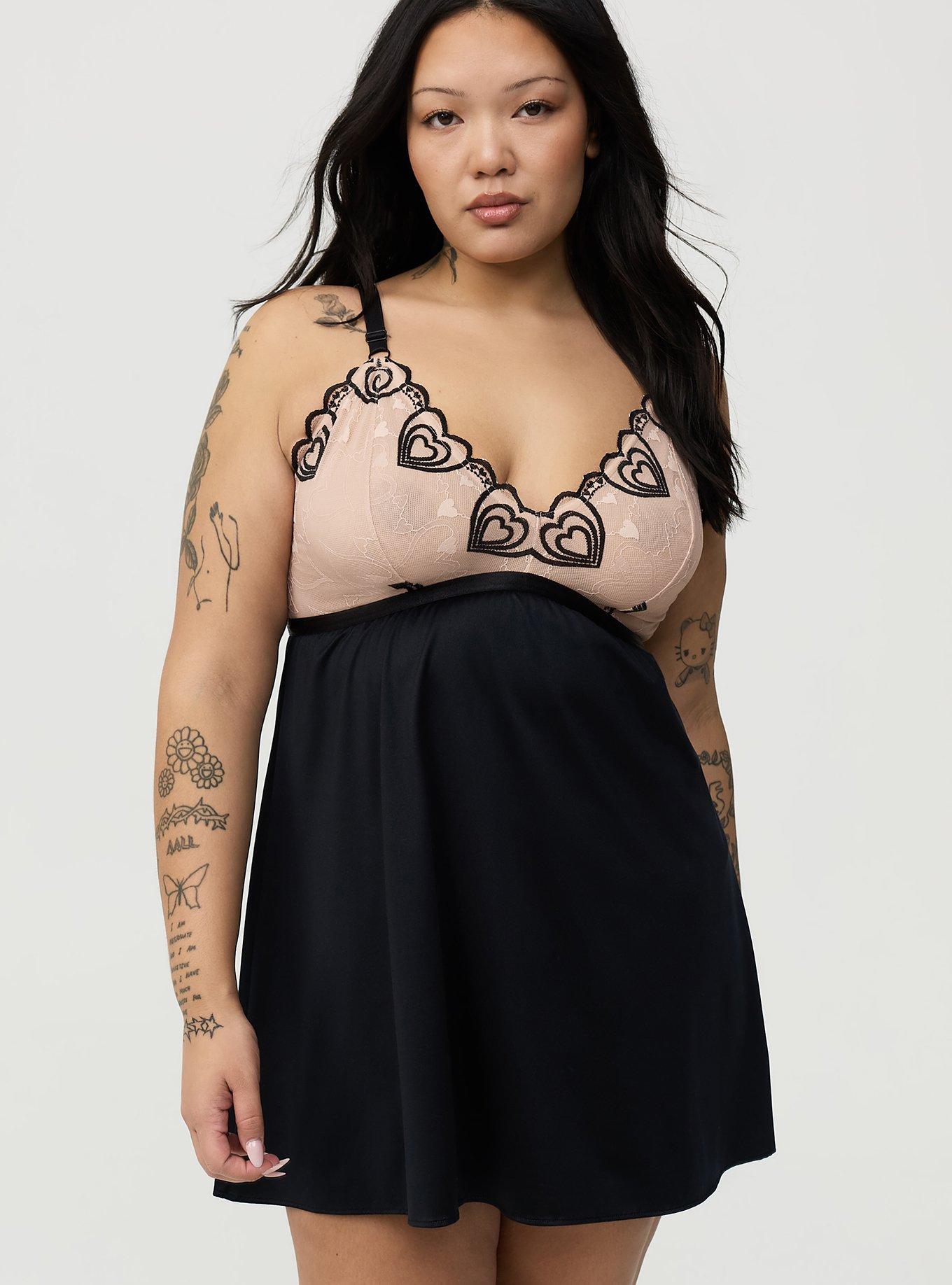 Coquette Heart Lace Slip, RICH BLACK, hi-res