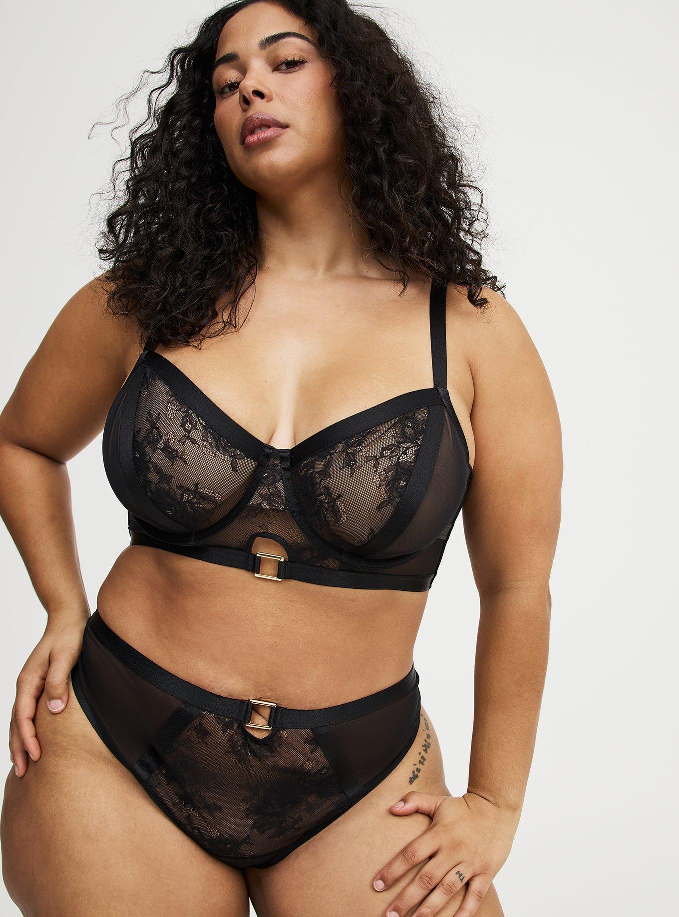 Mob Wife Strappy Underwire Lace Bra, RICH BLACK, alternate