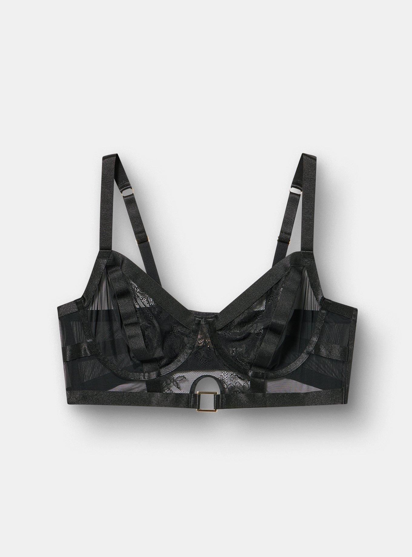 Mob Wife Strappy Underwire Lace Bra, RICH BLACK, hi-res