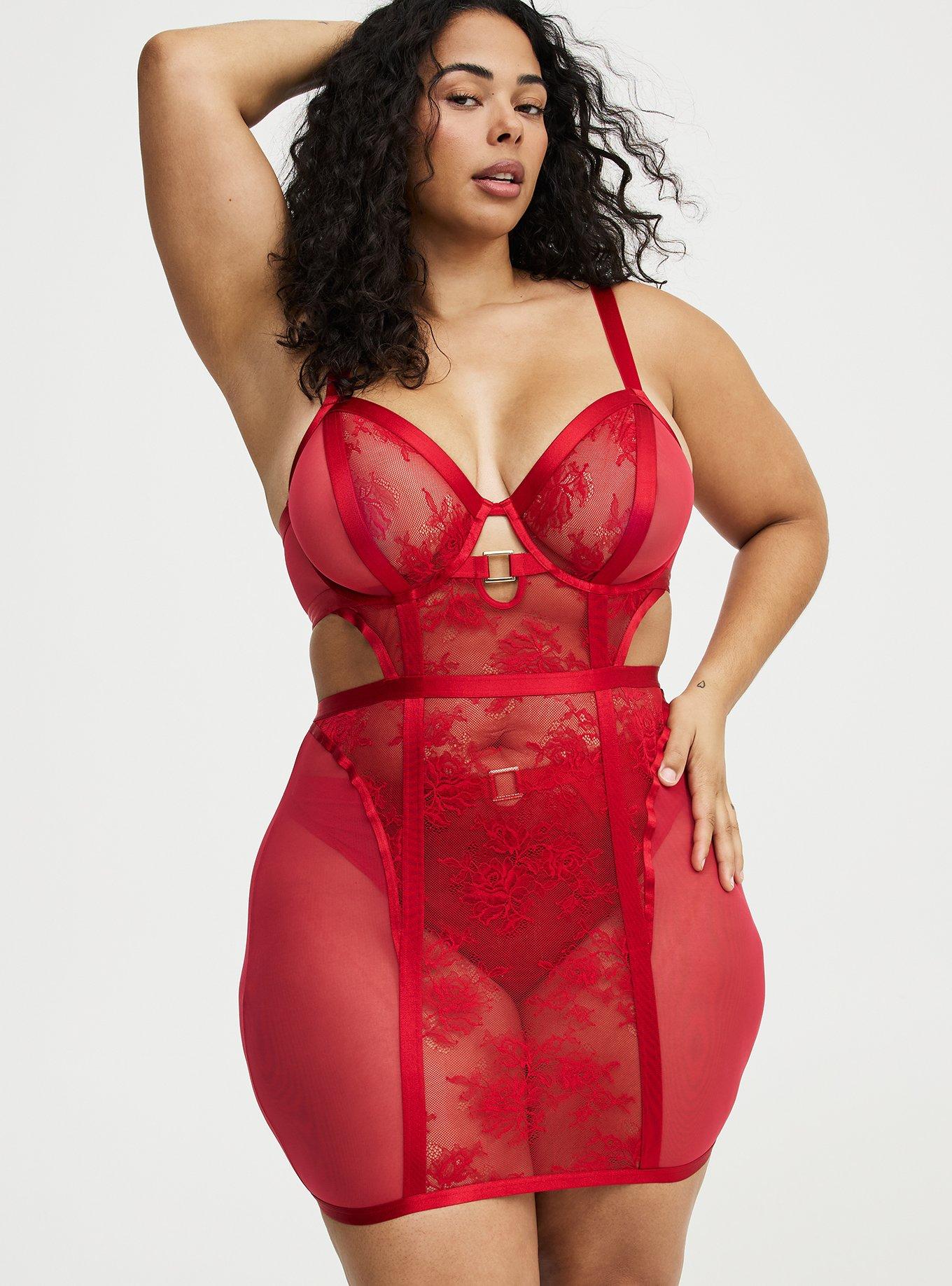Mob Wife Strappy Underwire Lace Chemise, JESTER RED, hi-res