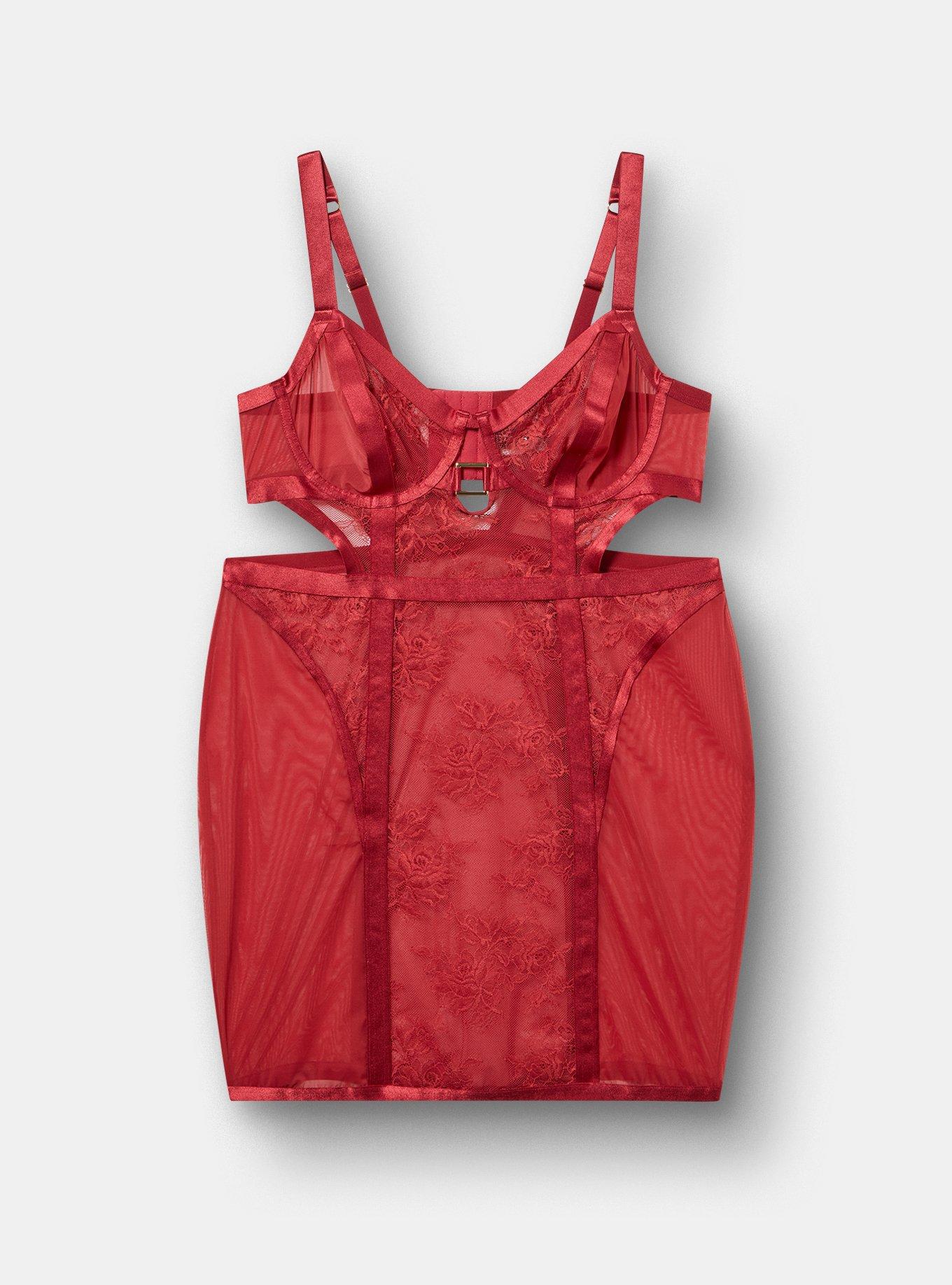 Mob Wife Strappy Underwire Chemise, GARNET, flat