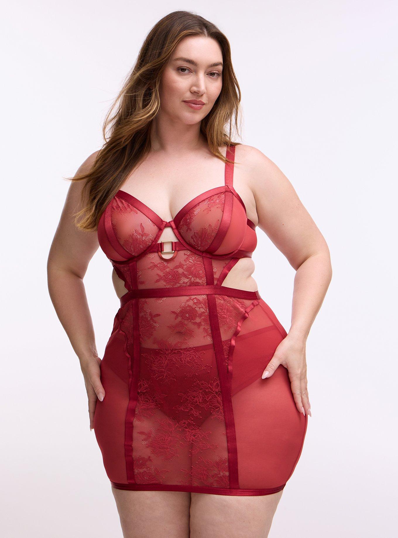 Mob Wife Strappy Underwire Chemise, GARNET, hi-res