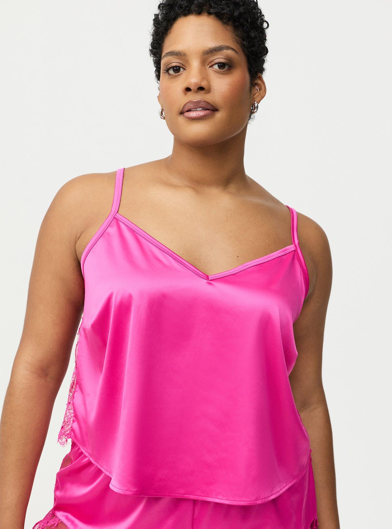 Plus Size Lace & Satin Cami, FUCHSIA FEDORA, hi-res