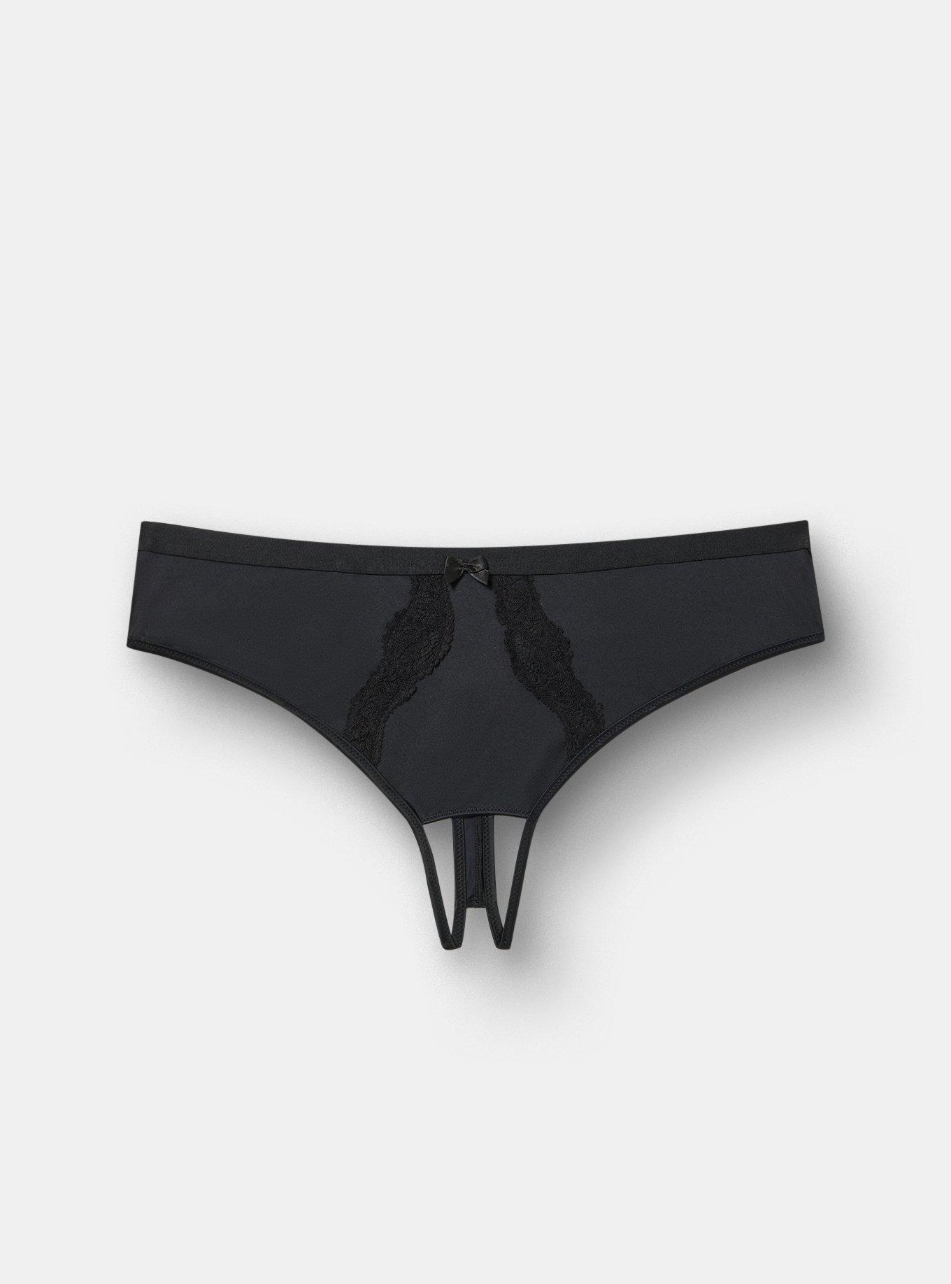 Glaze Mid-Rise Open Gusset Thong, RICH BLACK, hi-res