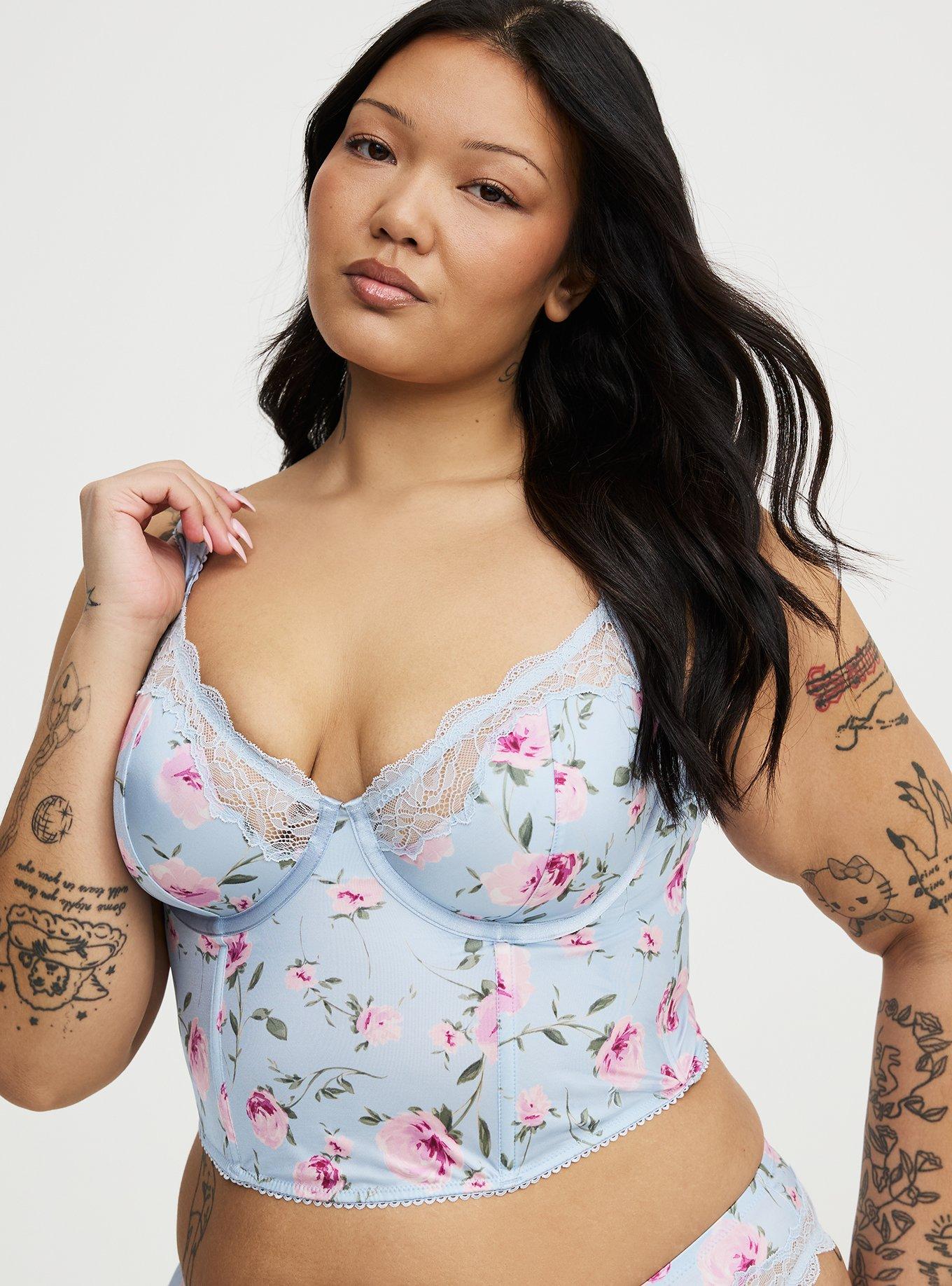 Plus Size Printed Satin Bustier, ANTOINETTE FLORAL SKYWAY, hi-res