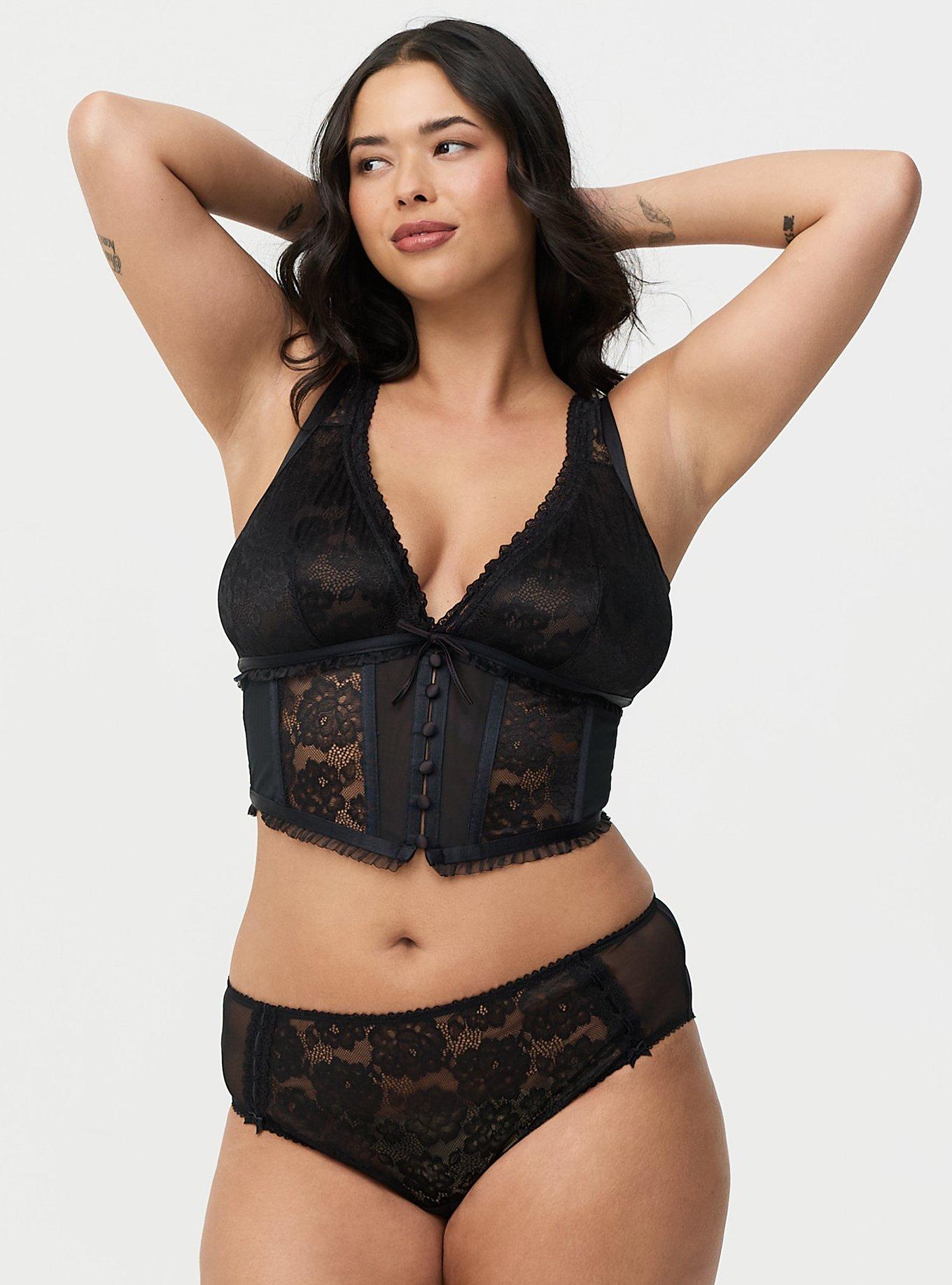 Plus Size Demure Open Bum Cheeky Panty, RICH BLACK, hi-res