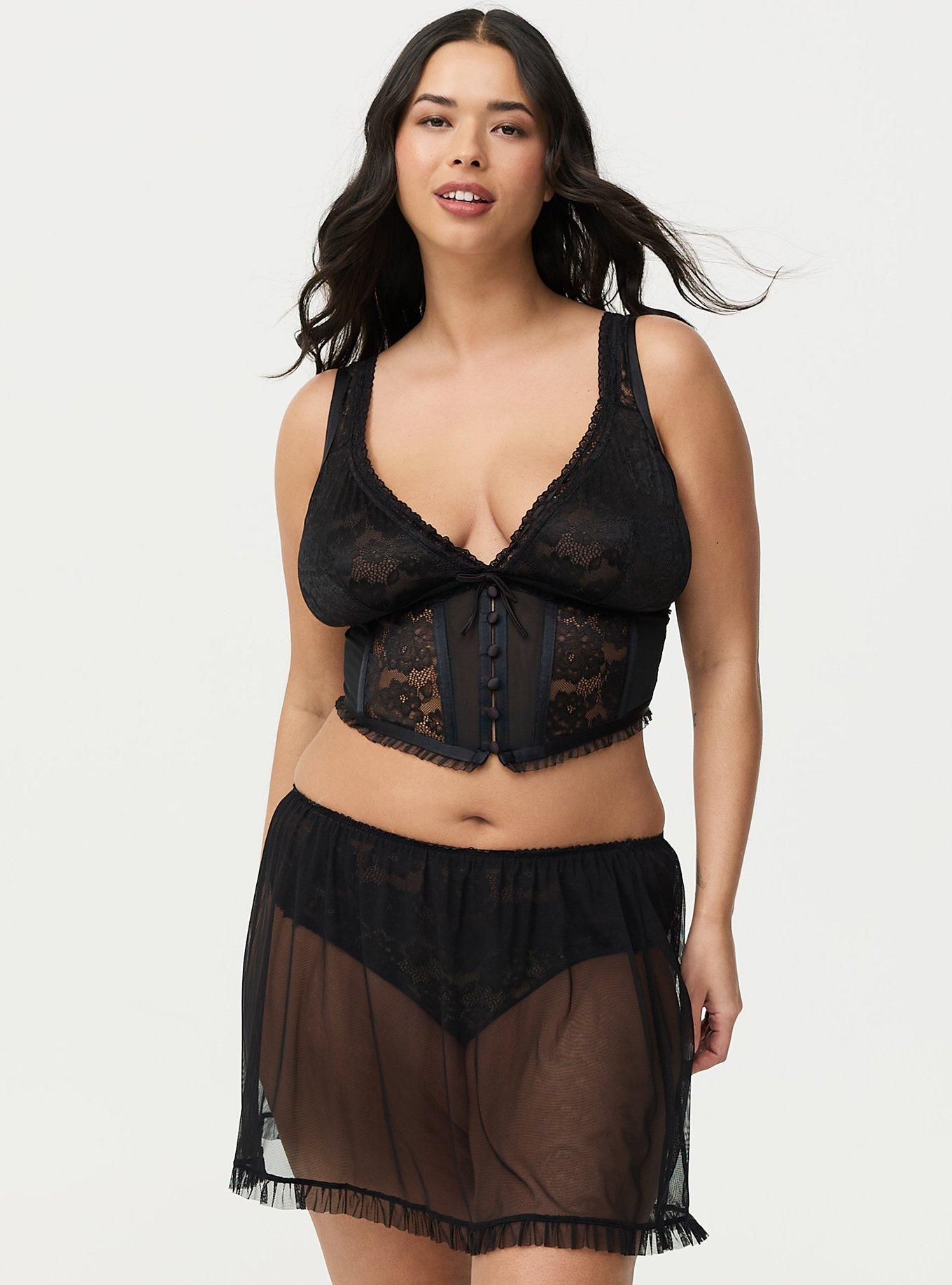 Plus Size Demure Mesh Skater Skirt, RICH BLACK, hi-res