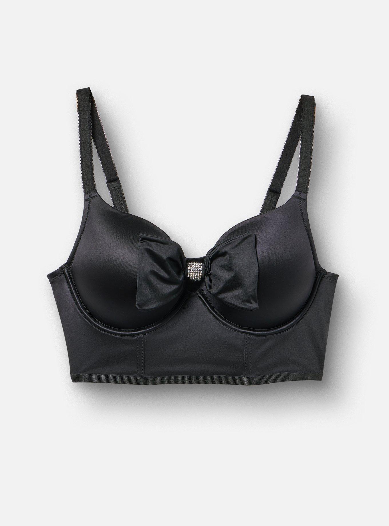 Women's XO Plunge Push-Up Longline Bow Bra in Black, Size 42DDD by Torrid