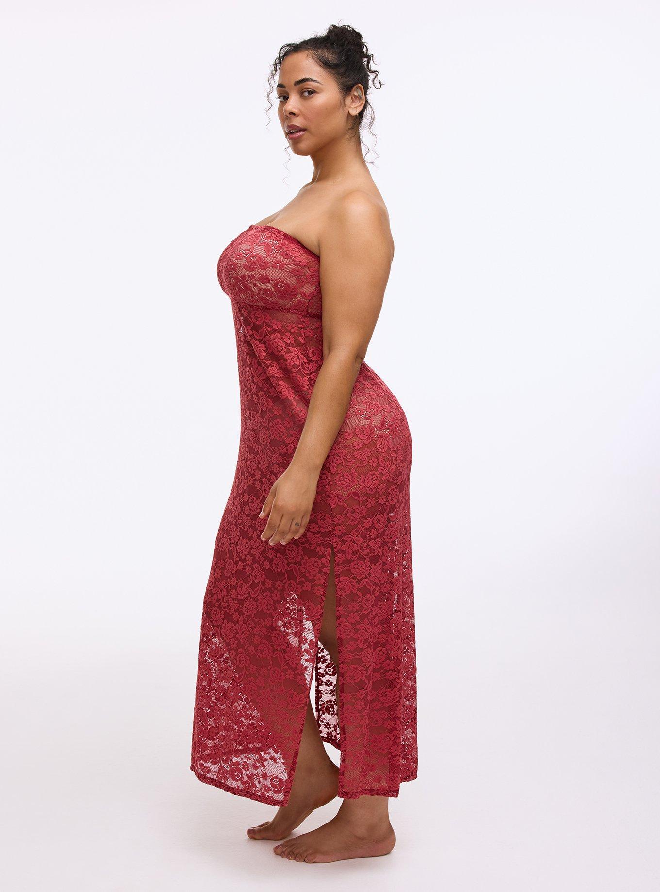 Lace Lingerie Maxi Dress, GARNET, alternate