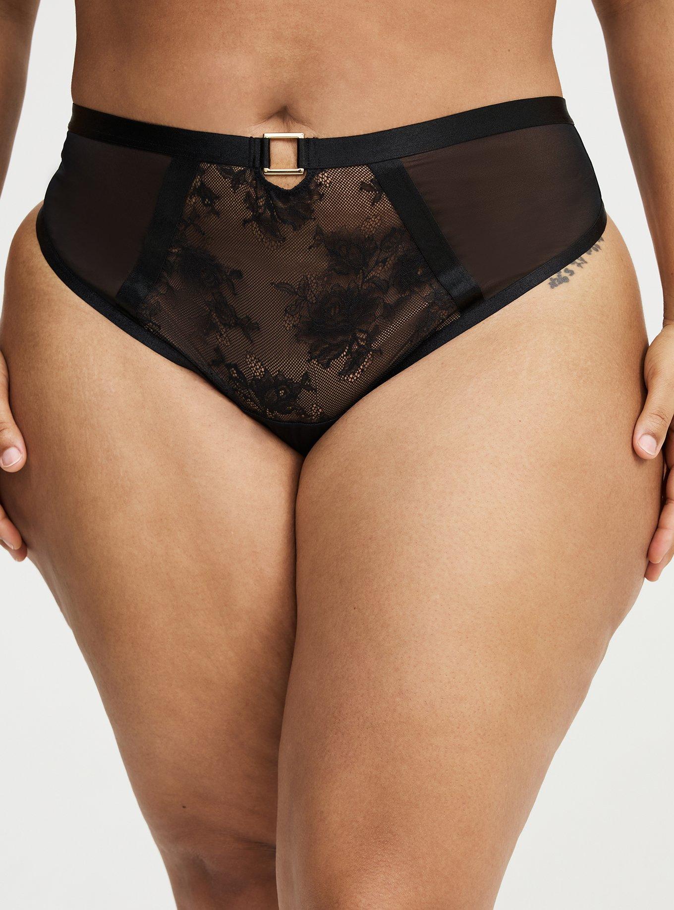 Mob Wife Strappy Lace Thong, RICH BLACK, alternate