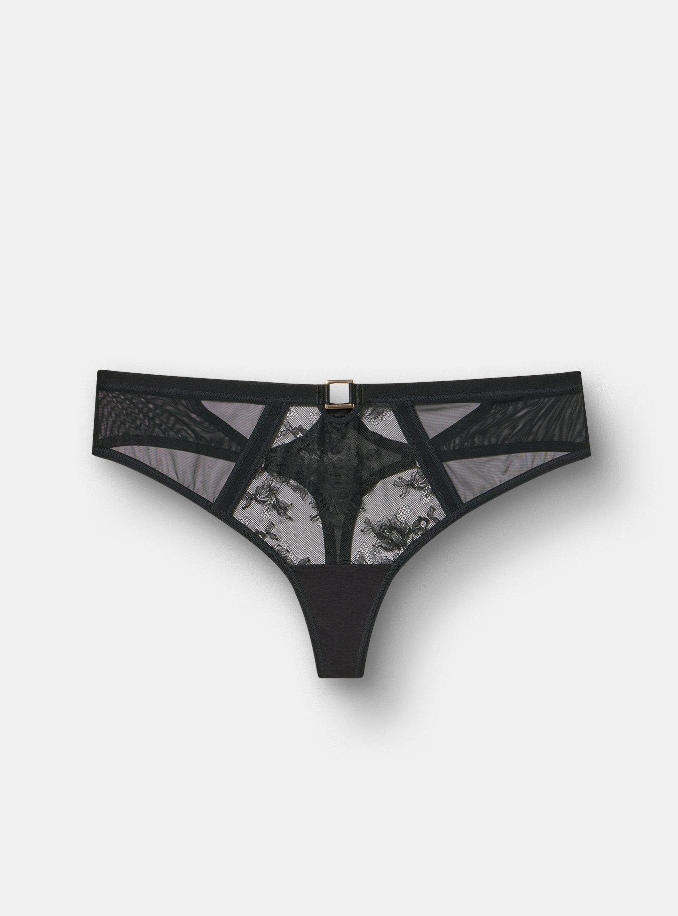 Mob Wife Strappy Lace Thong, RICH BLACK, hi-res