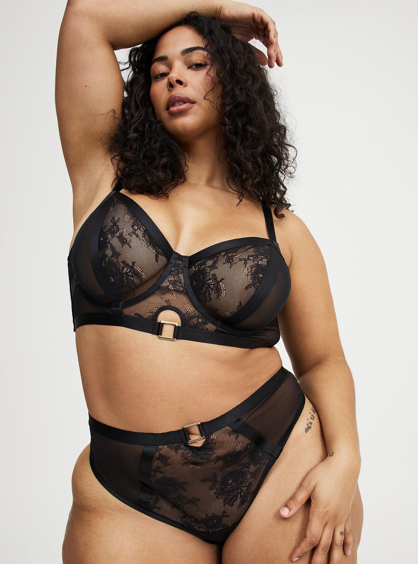 Mob Wife Strappy Lace Thong, RICH BLACK, hi-res