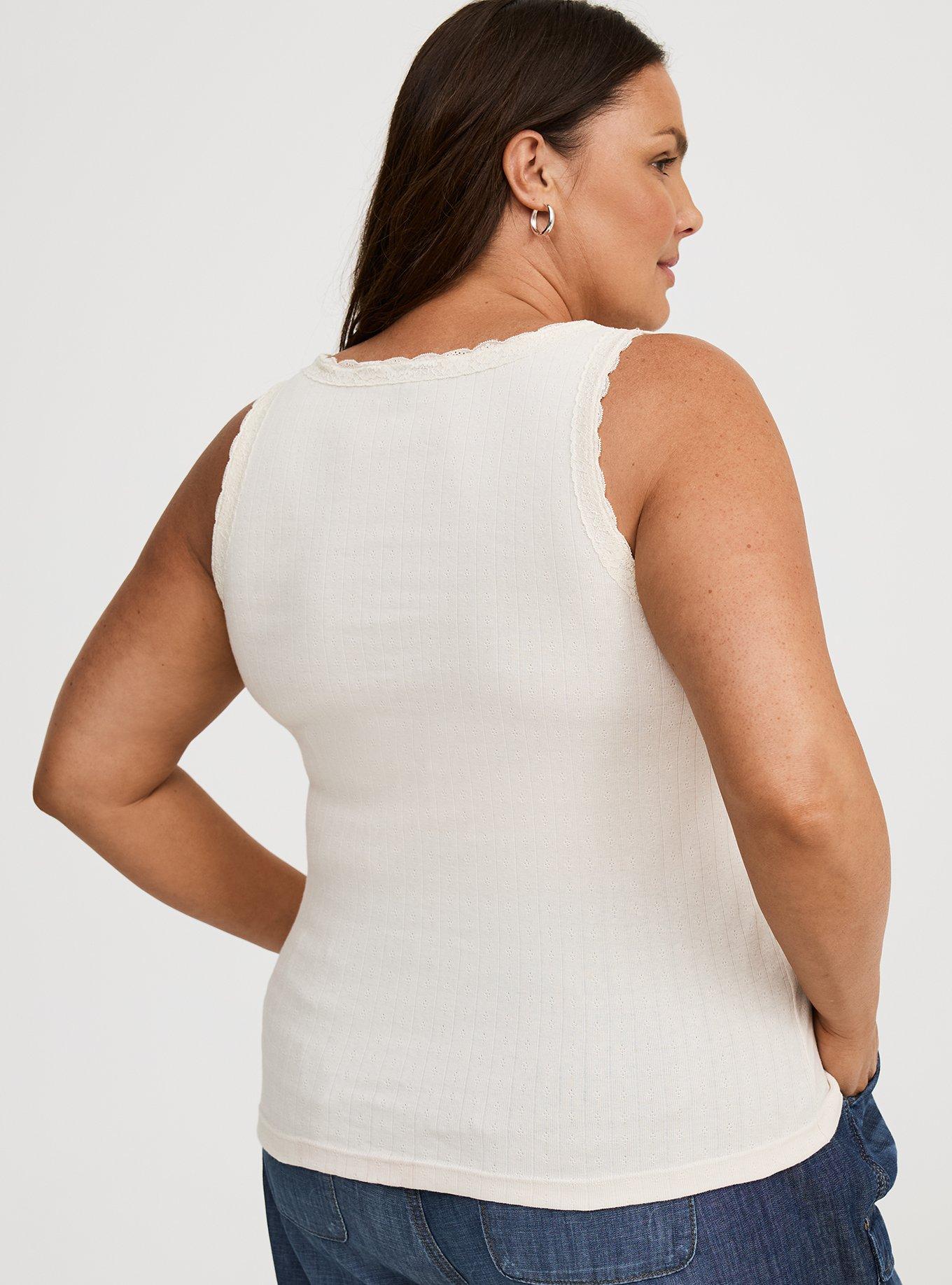 Pointelle Square Neck Lace Trim Tank