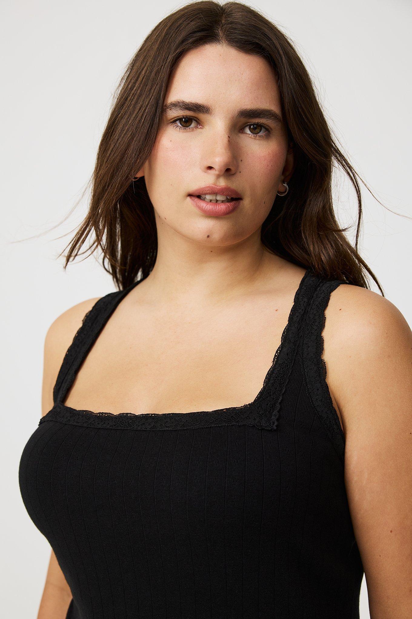Pointelle Square Neck Lace Trim Tank