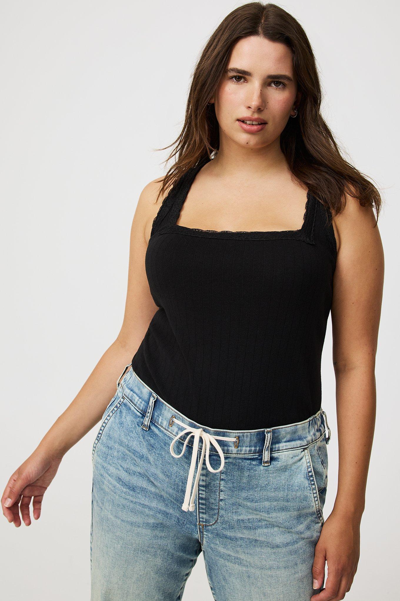 Pointelle Square Neck Lace Trim Tank