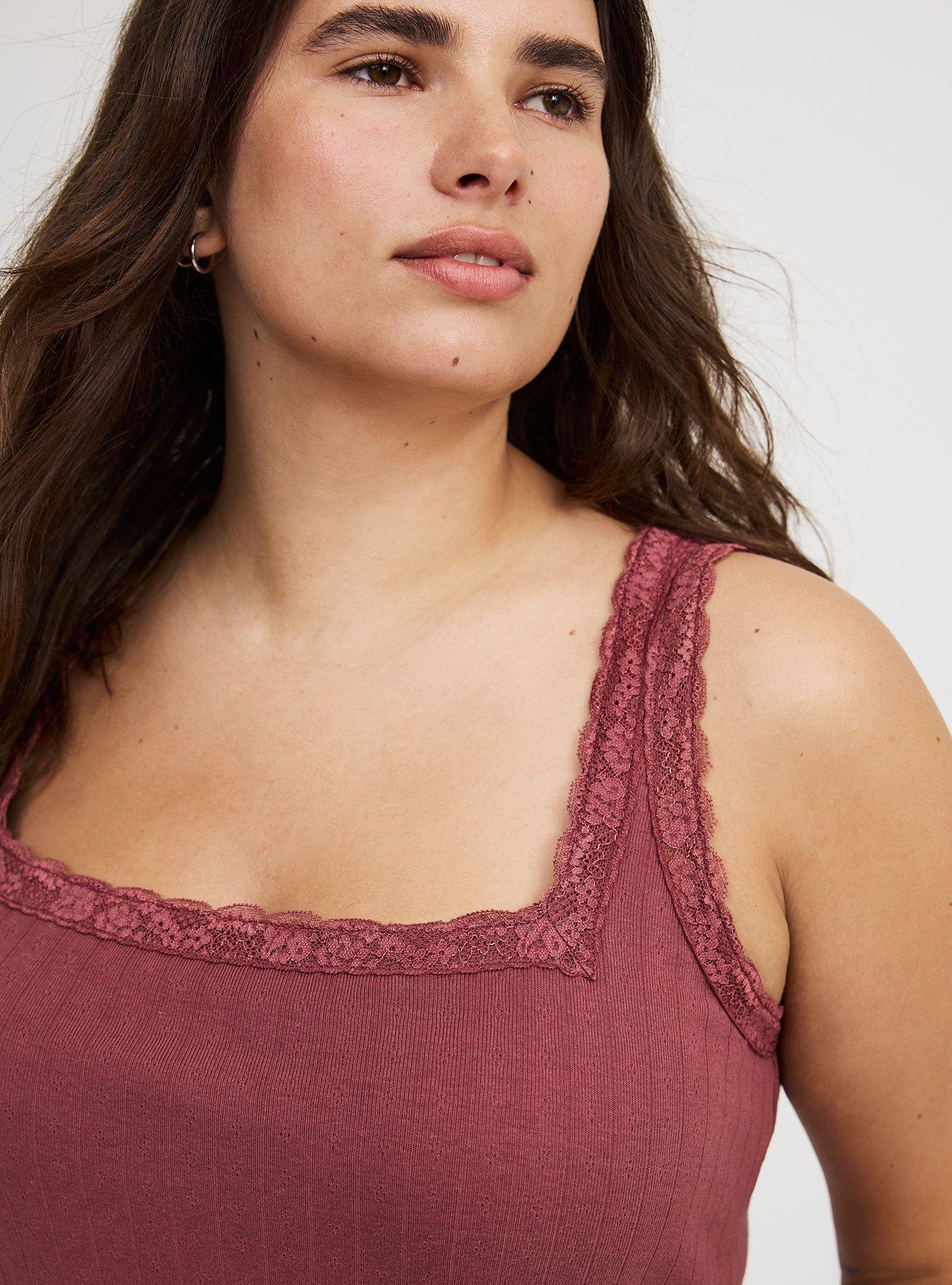 Pointelle Square Neck Lace Trim Tank