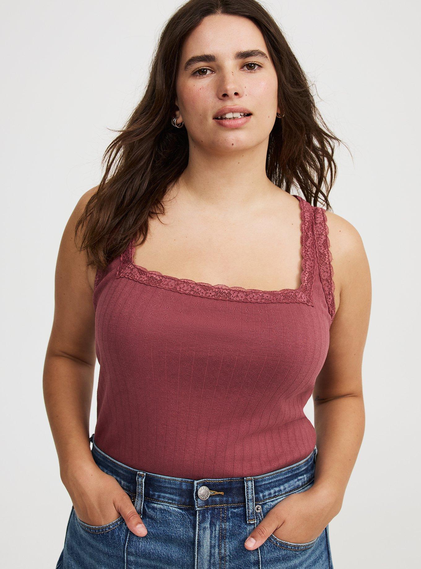 Pointelle Square Neck Lace Trim Tank