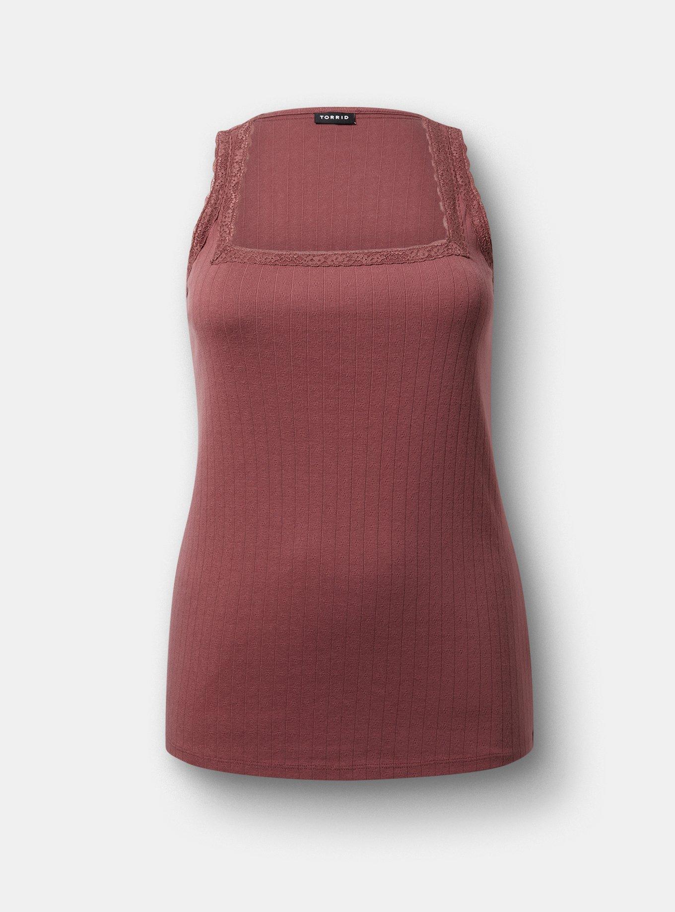 Pointelle Square Neck Lace Trim Tank