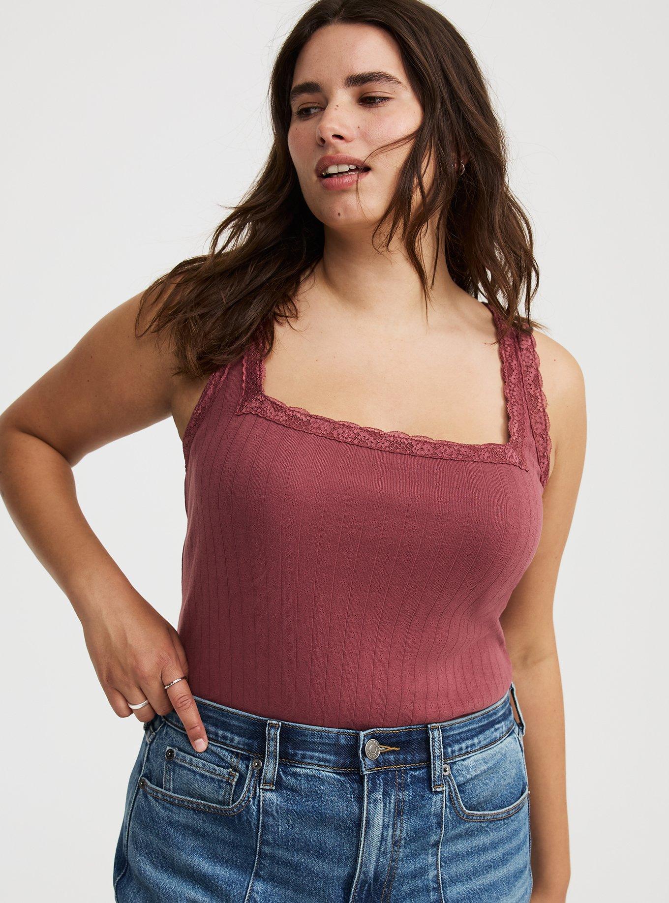 Pointelle Square Neck Lace Trim Tank