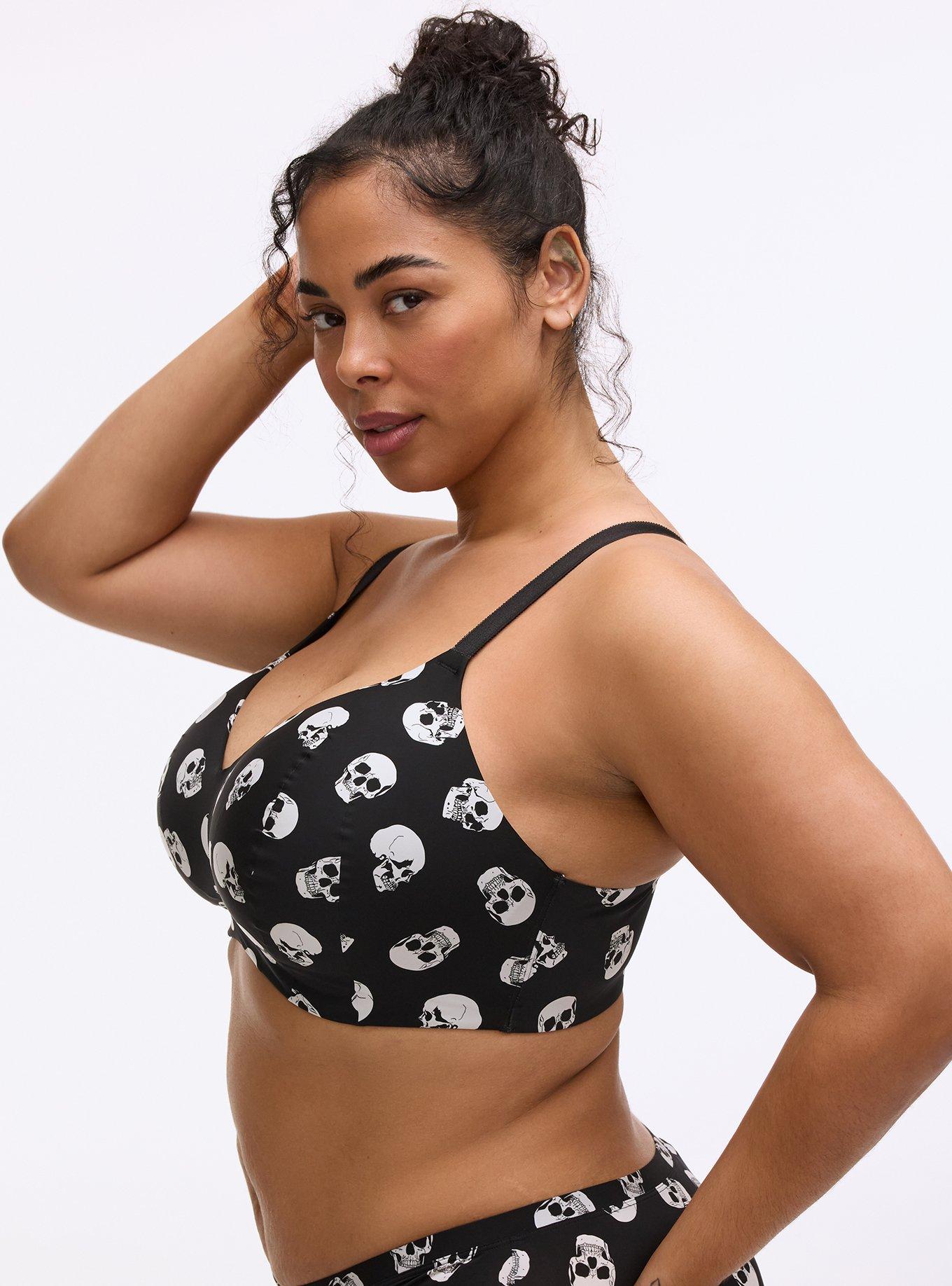 Wire-Free Lightly Lined Microfiber Bra, BUBBLEGUM SKULLS BLACK, alternate