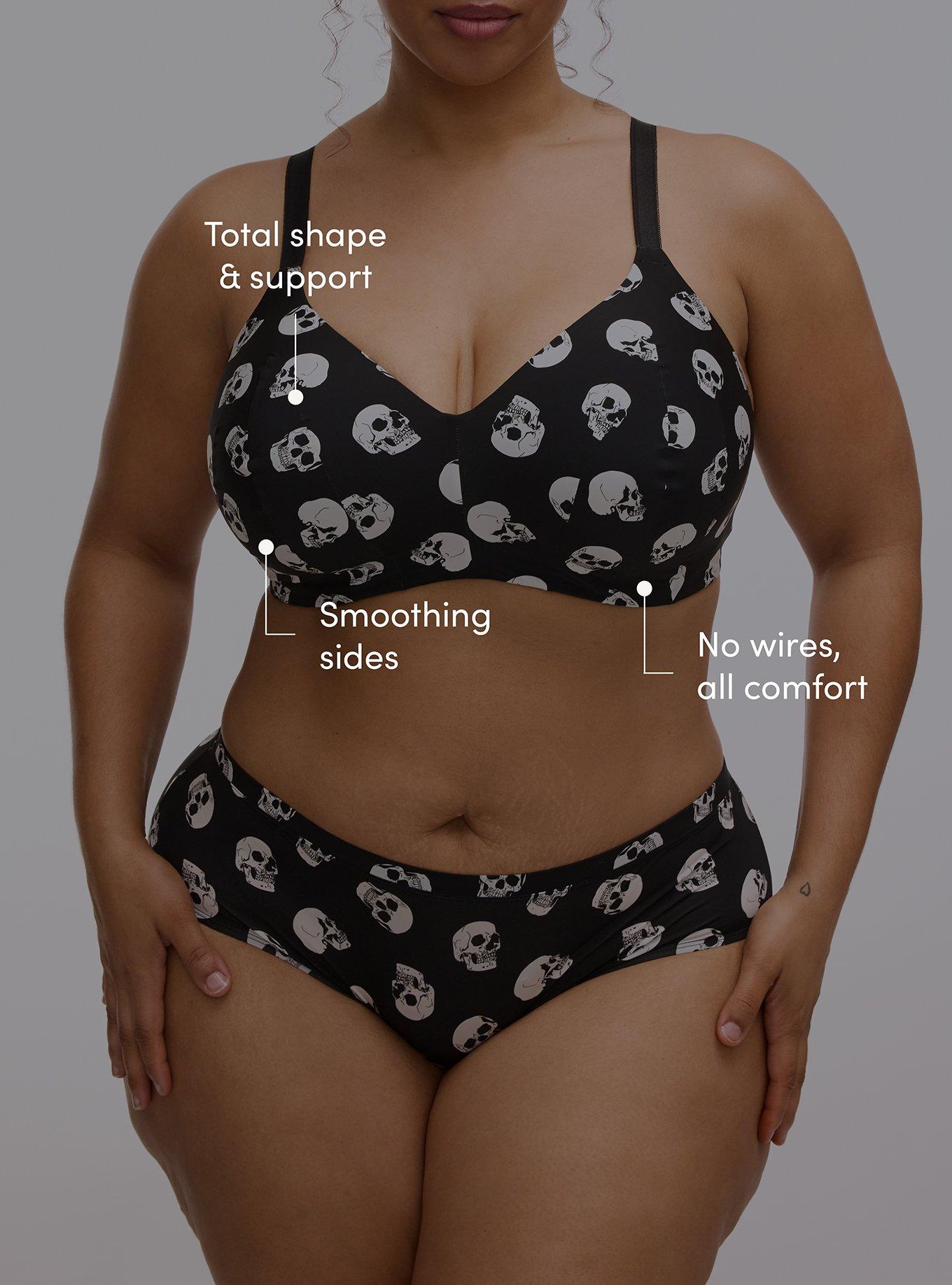 Wire-Free Lightly Lined Microfiber Bra, BUBBLEGUM SKULLS BLACK, alternate