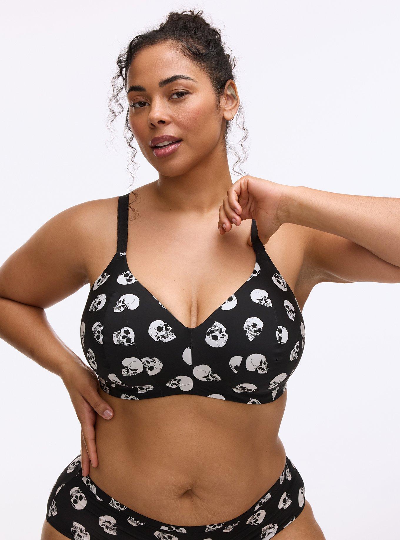 Wire-Free Lightly Lined Microfiber Bra, BUBBLEGUM SKULLS BLACK, hi-res
