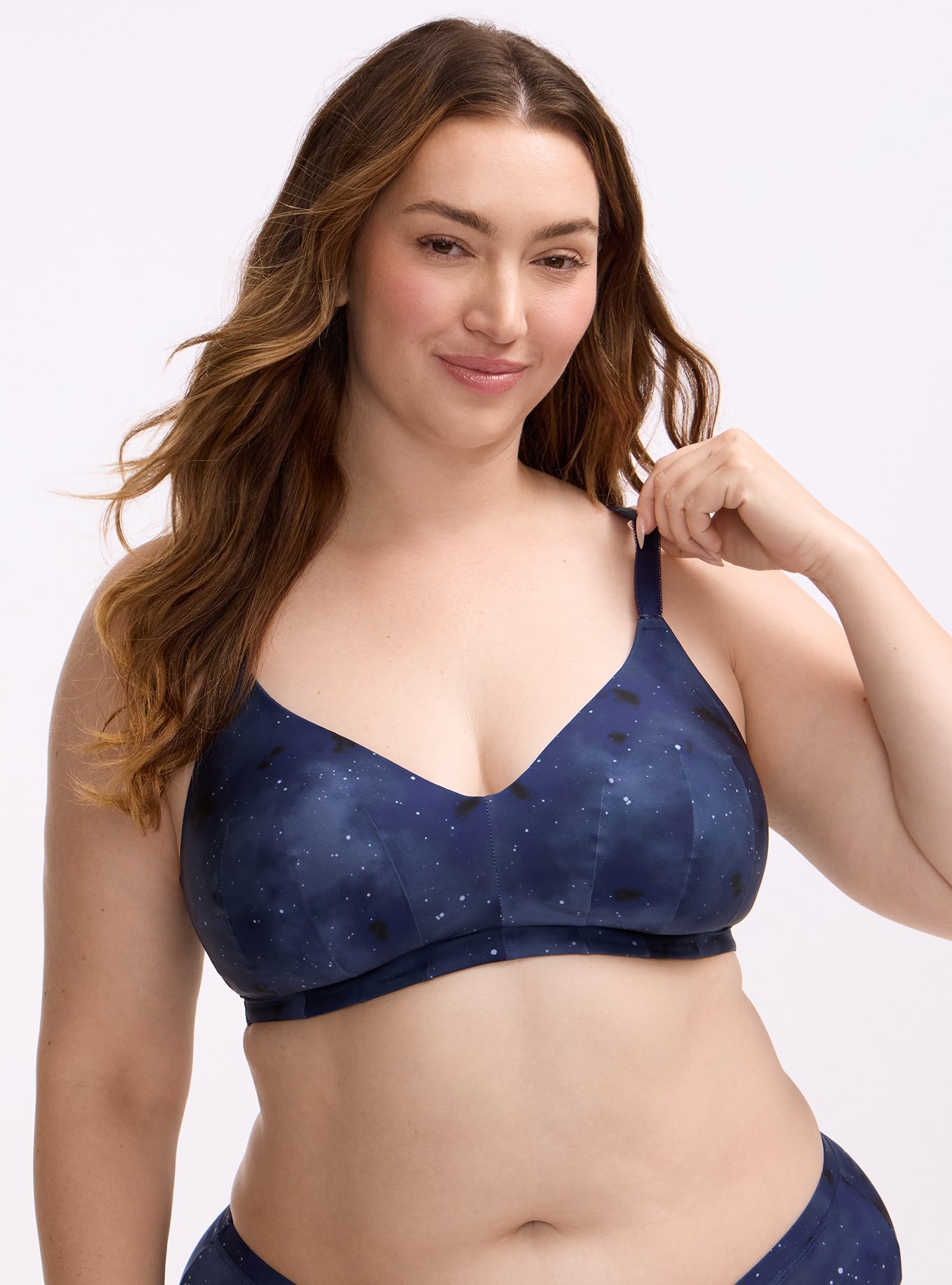 Wire-Free Lightly Lined Microfiber Bra, SKYLAR GALAXY NAVY, hi-res
