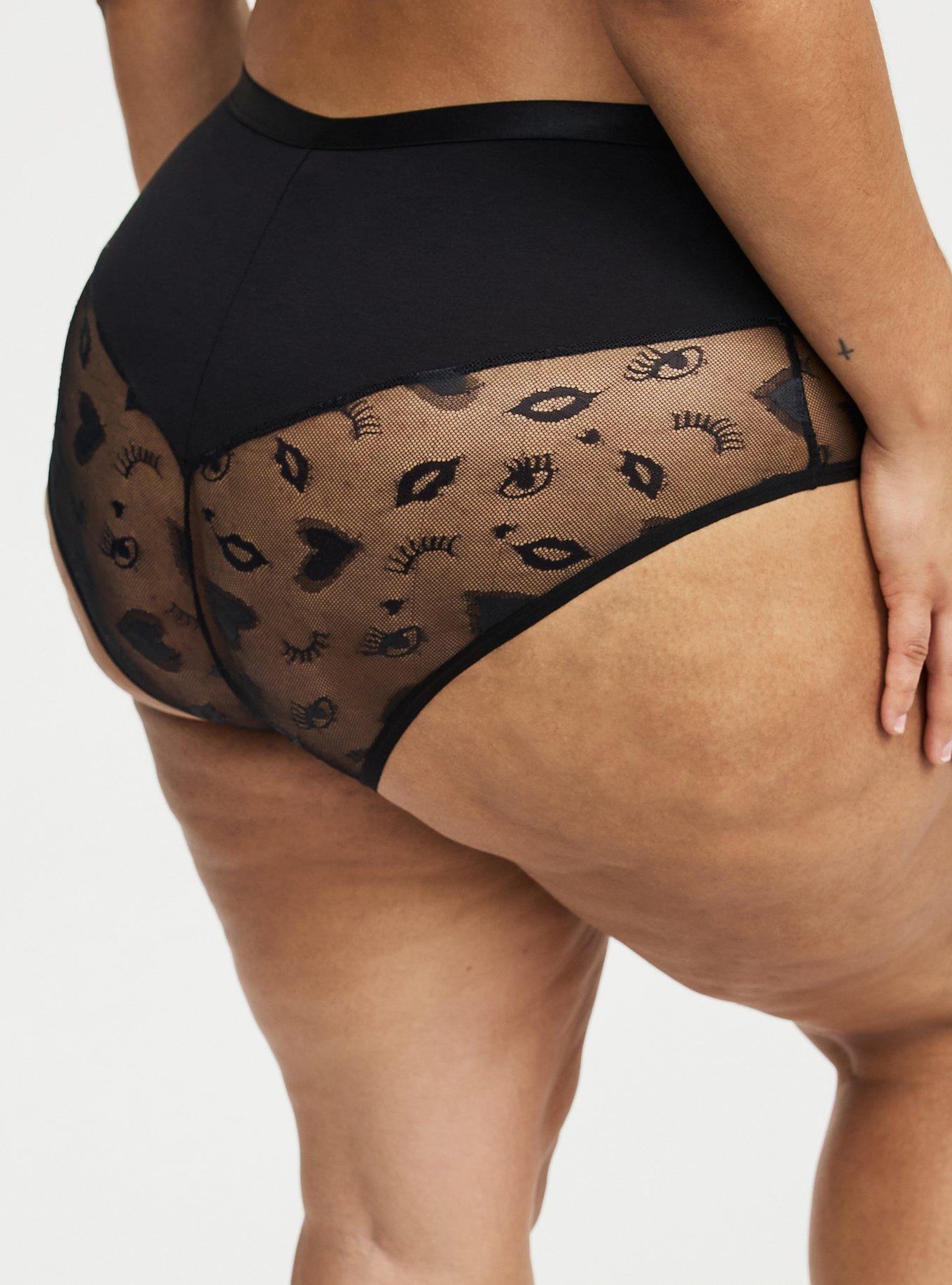 Plus Size Lace & Cotton High-Rise Cheeky Panty, RICH BLACK, hi-res