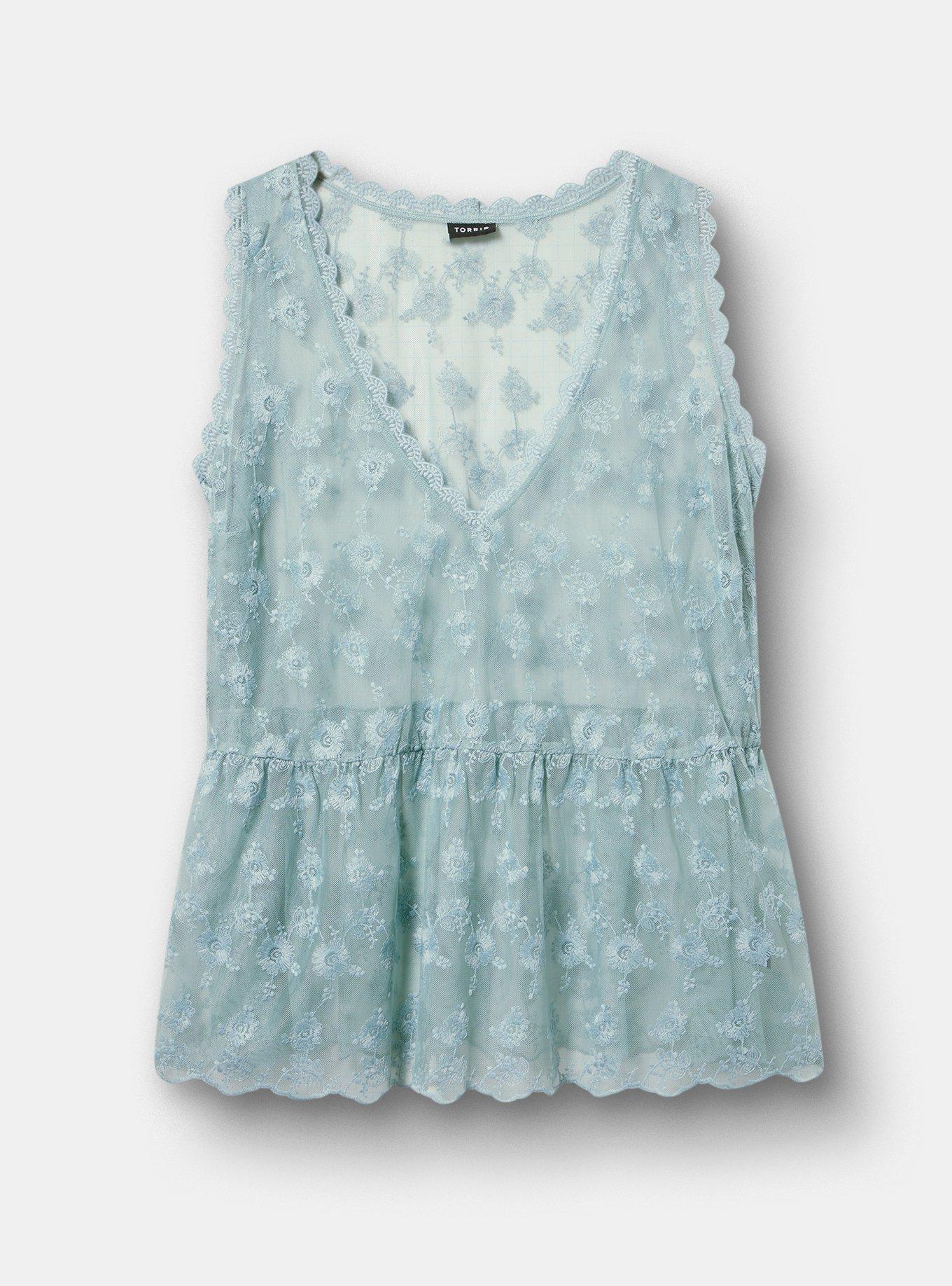 Lace V-Neck Tank, GRAY MIST, hi-res