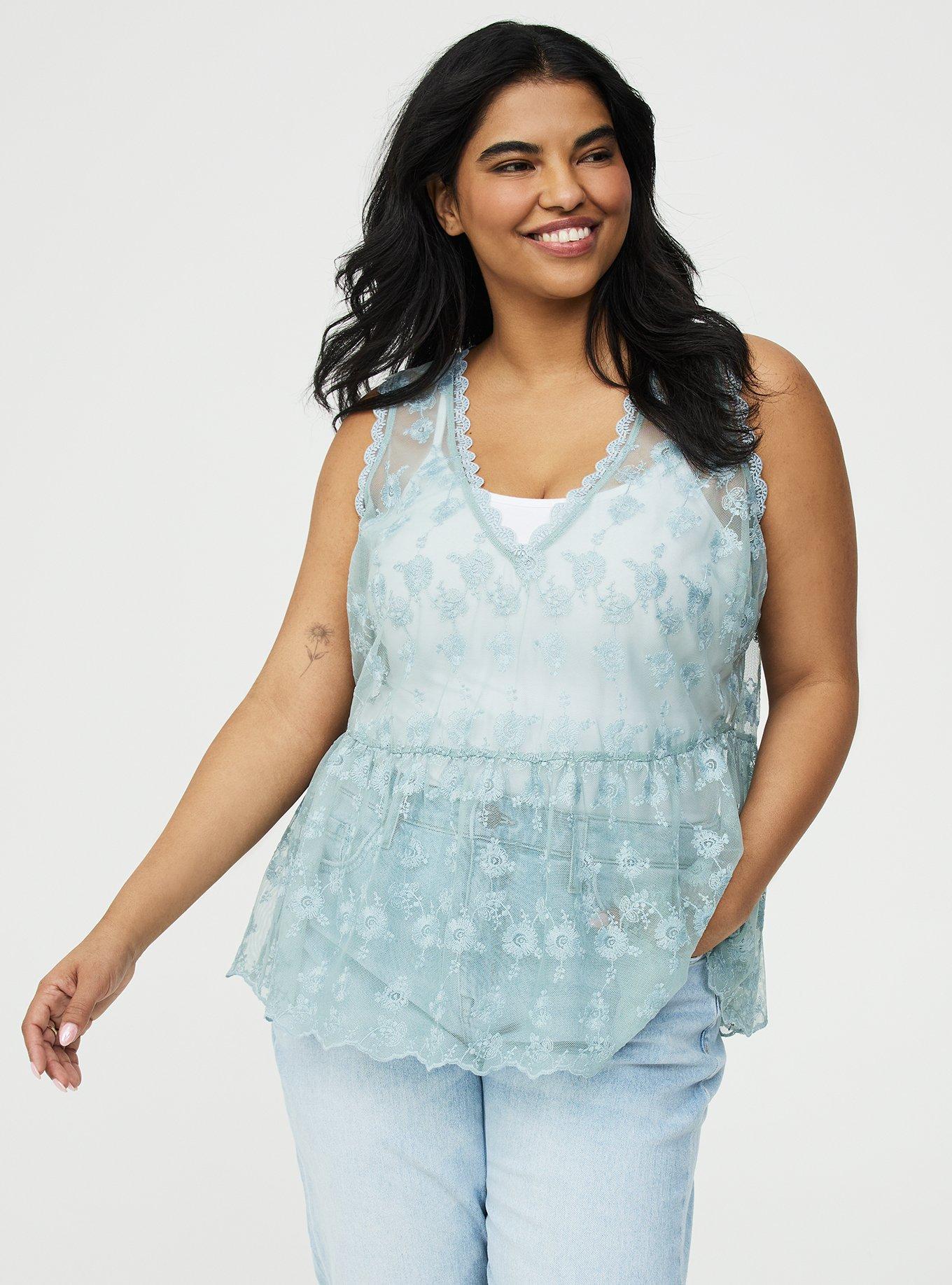 Lace V-Neck Tank, GRAY MIST, hi-res